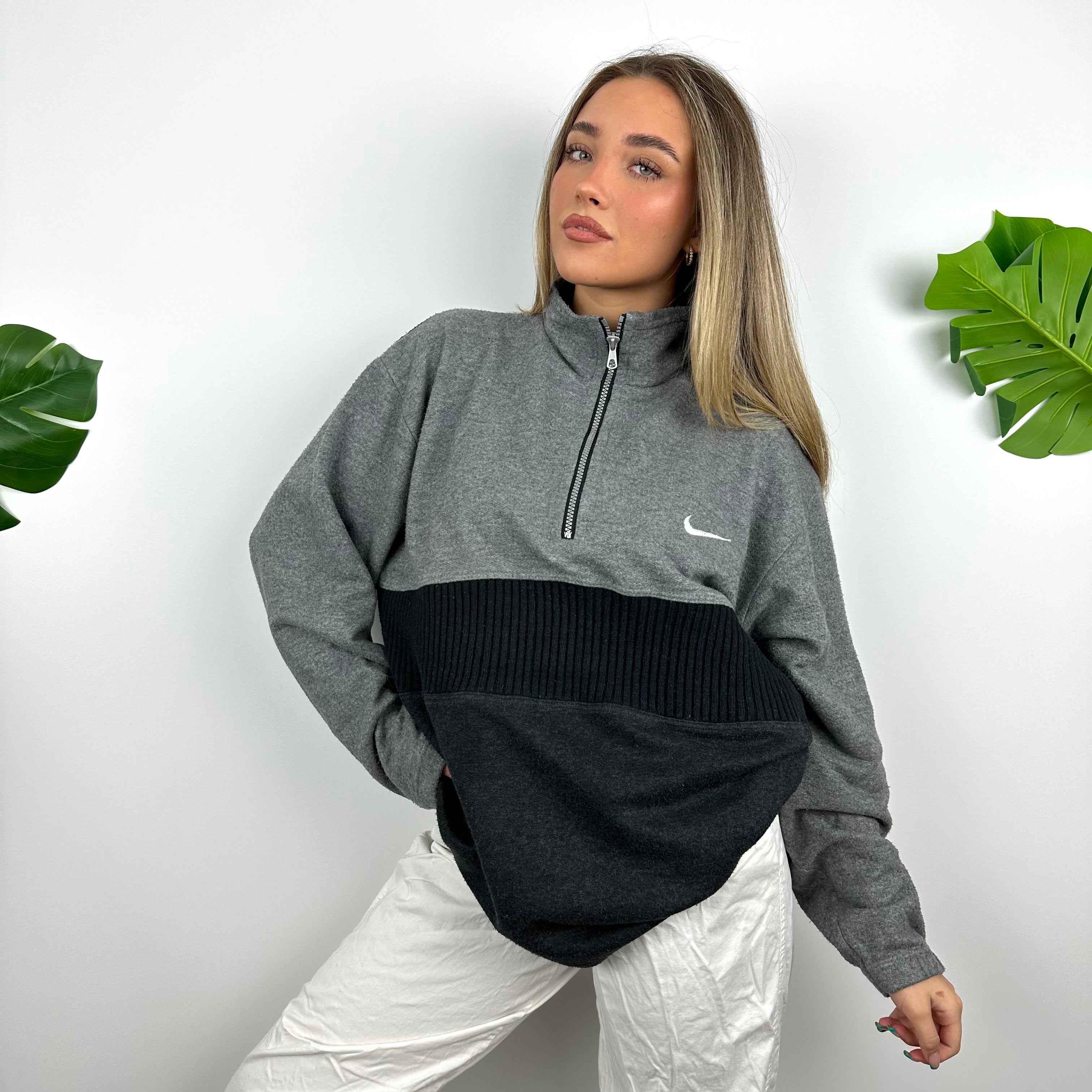 Nike Grey Embroidered Swoosh Quarter Zip Sweatshirt (L)