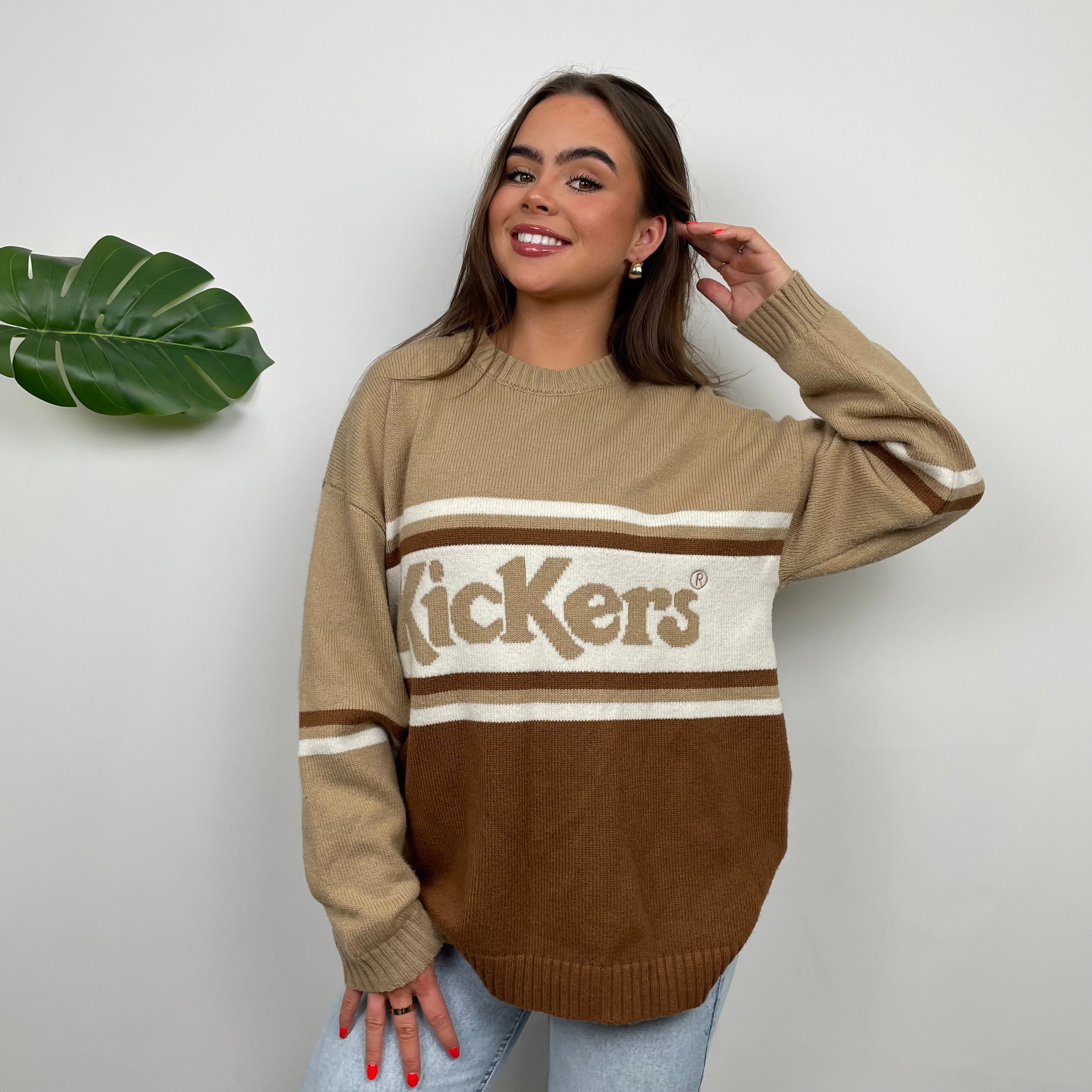 Kickers RARE Brown Embroidered Spell Out Knitted Sweater (M)