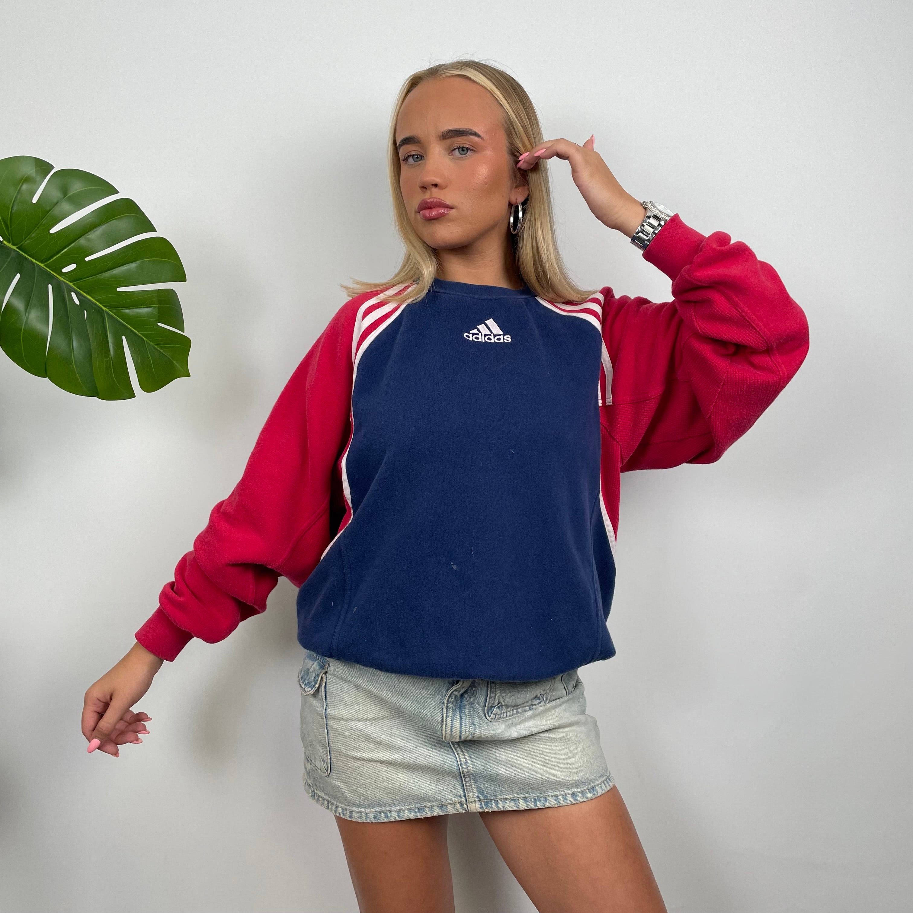 Adidas Red & Navy Embroidered Spell Out Sweatshirt (M)