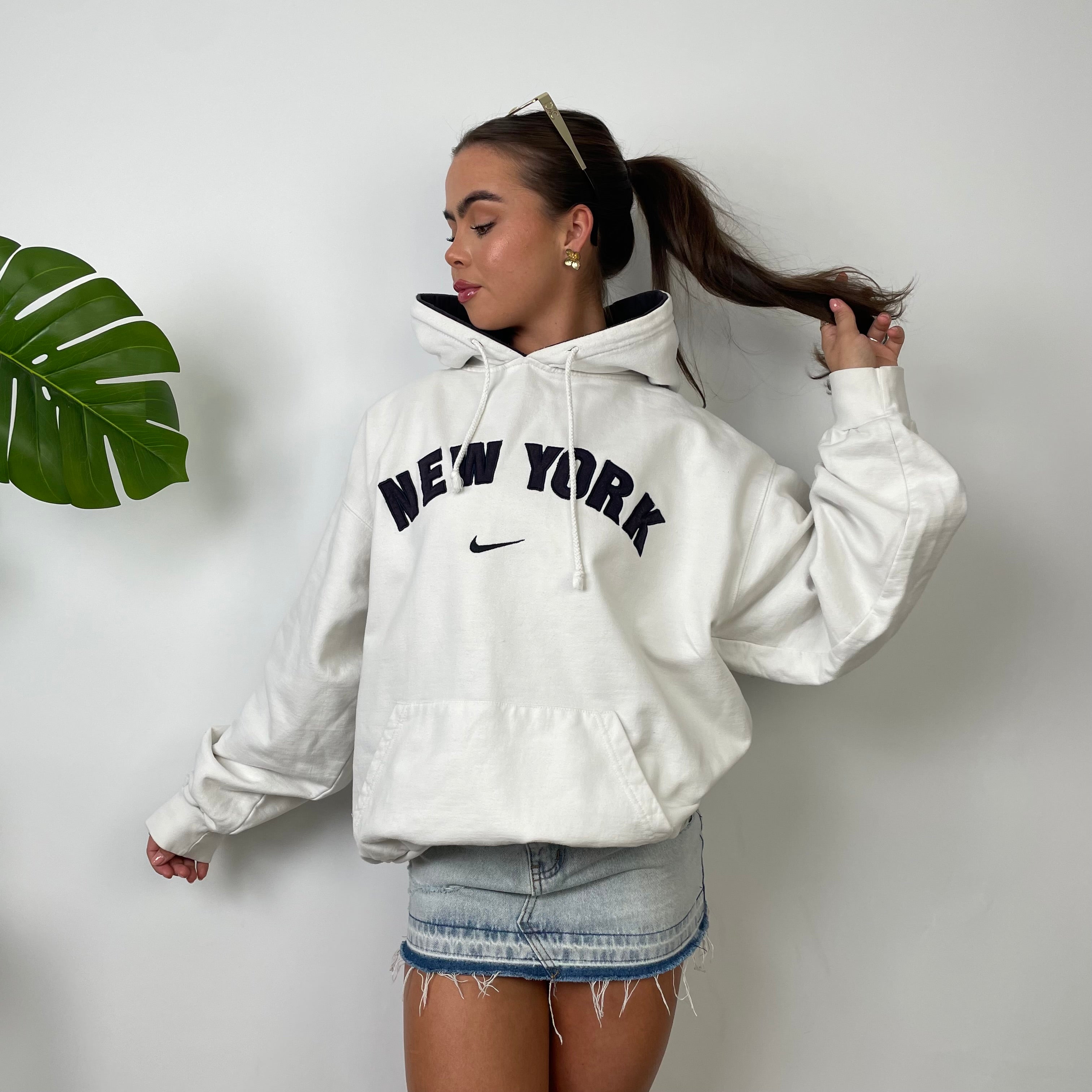 Nike New York White Embroidered Spell Out Hoodie (L)