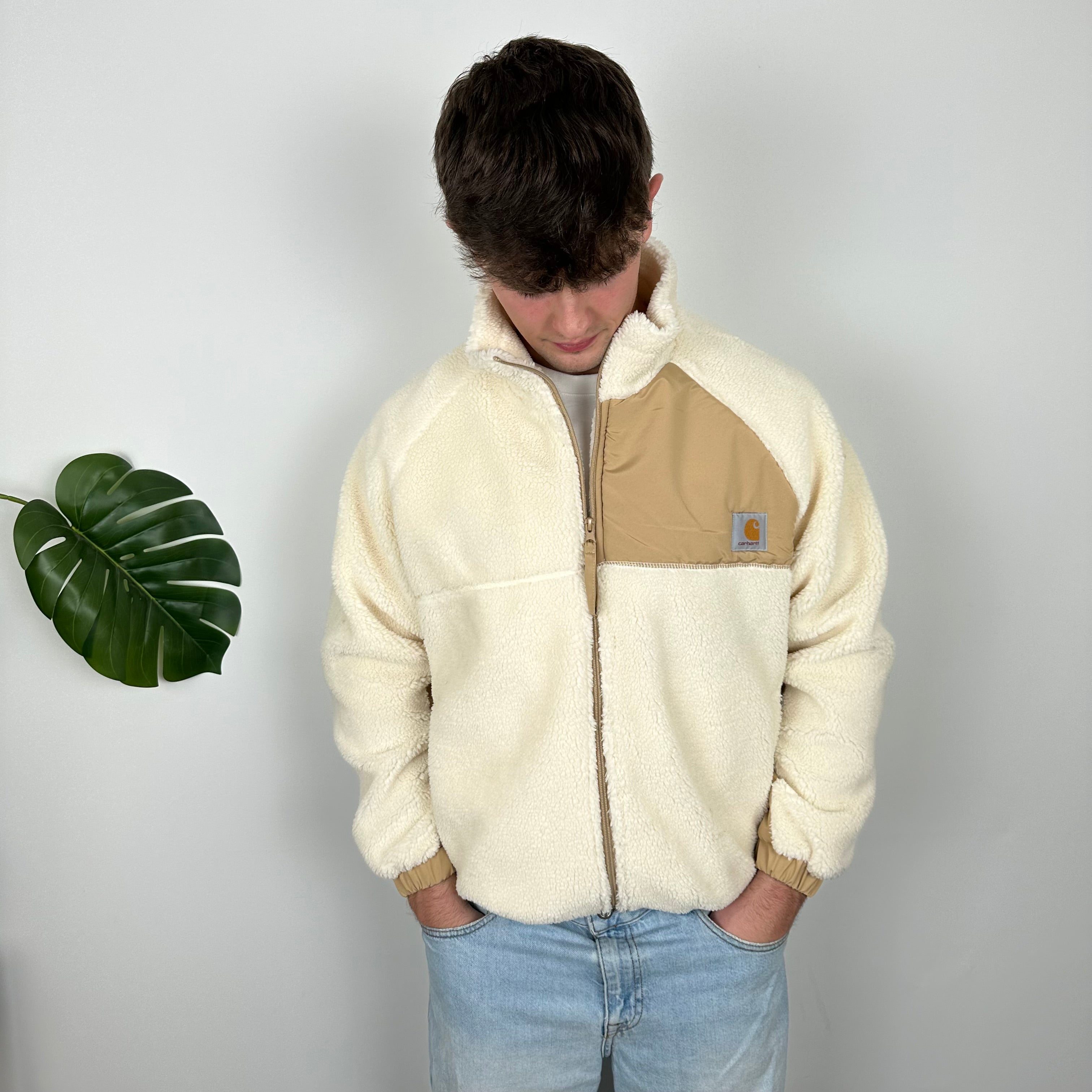 Carhartt Cream Teddy Bear Sherpa Fleece Zip Up Jacket (M)