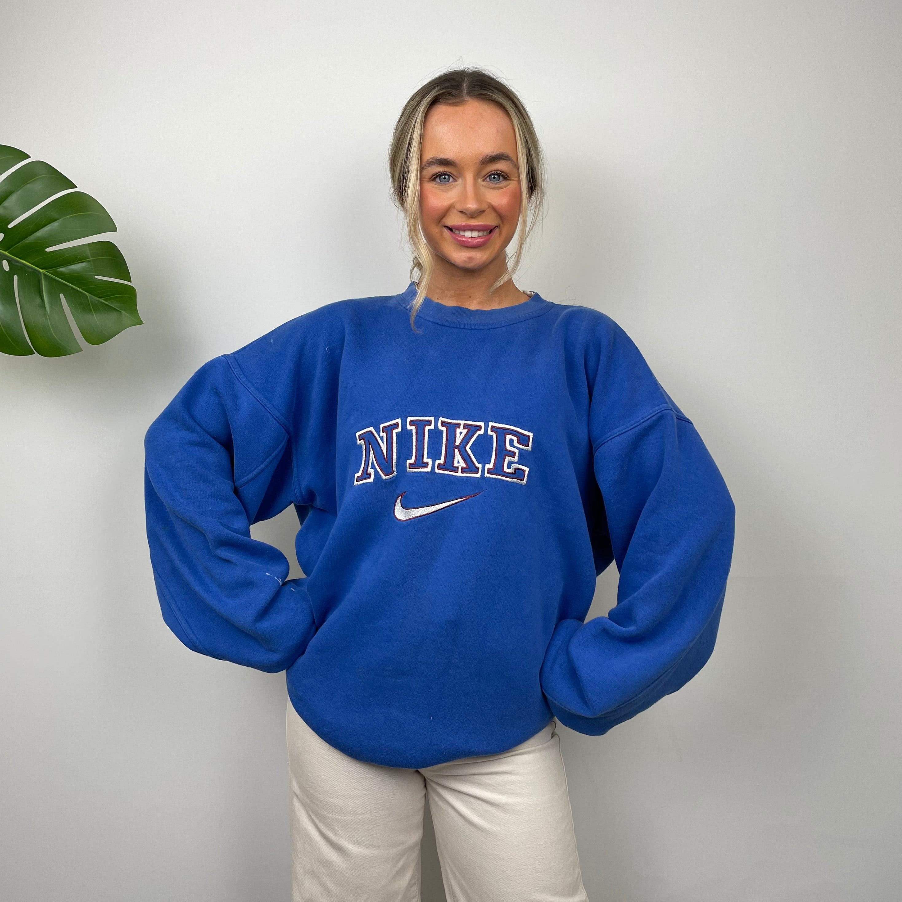 Nike Blue Embroidered Spell Out Sweatshirt (L)