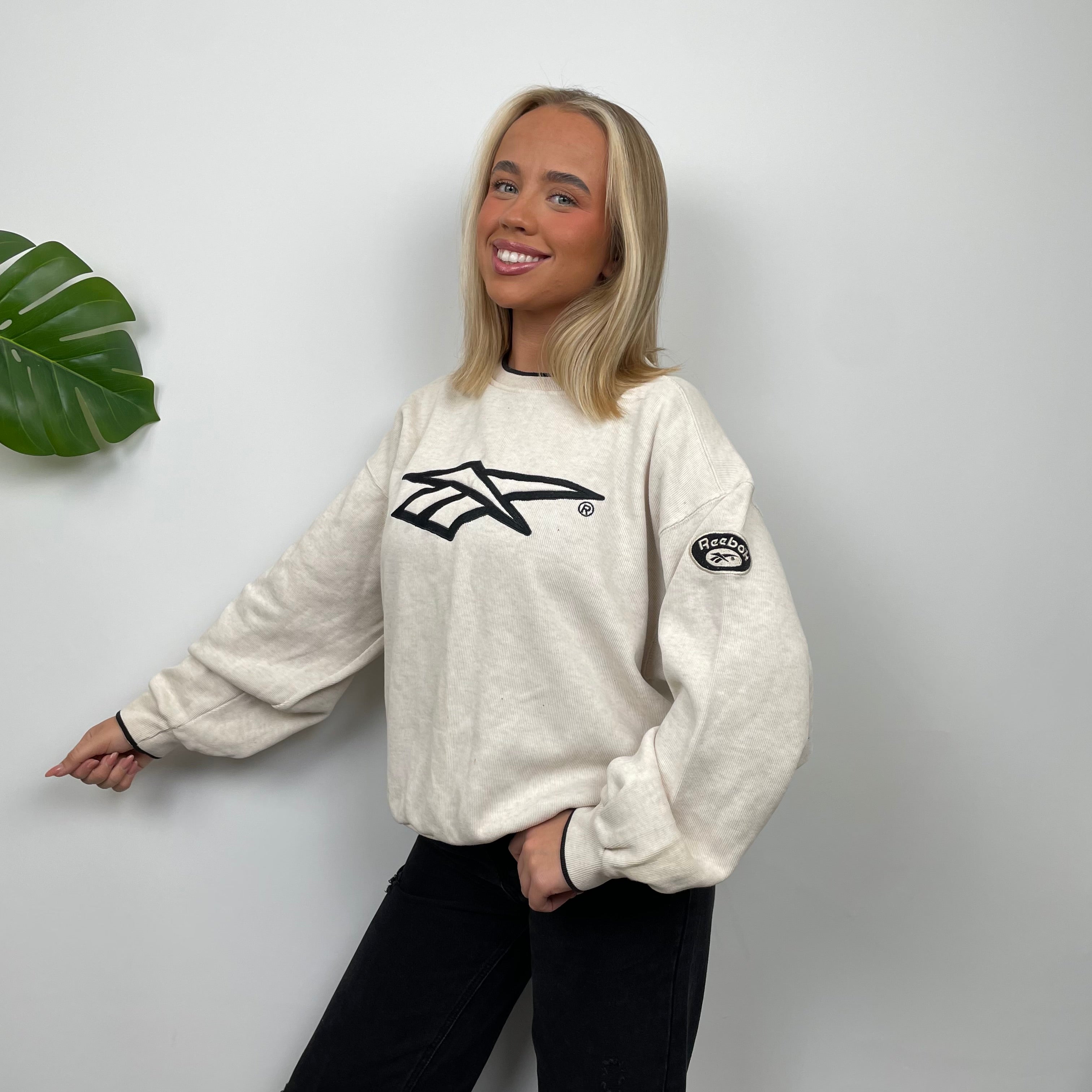 Reebok RARE Cream Embroidered Spell Out Sweatshirt (M)