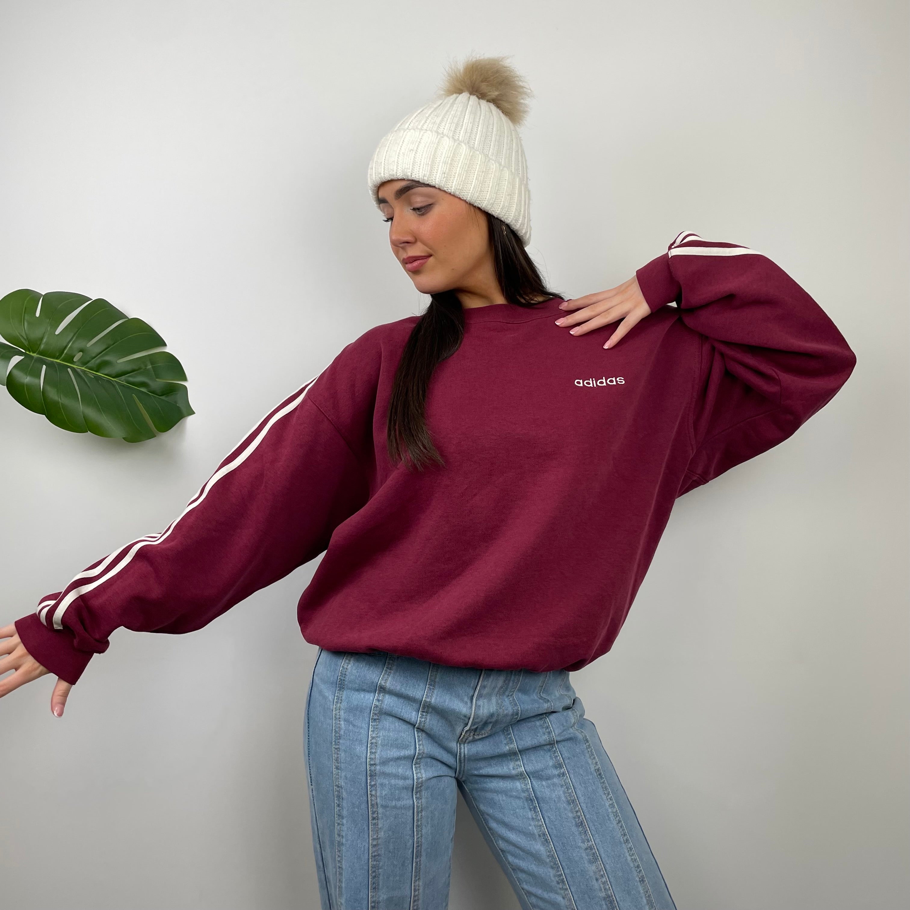 Adidas Maroon Embroidered Spell Out Sweatshirt (M)