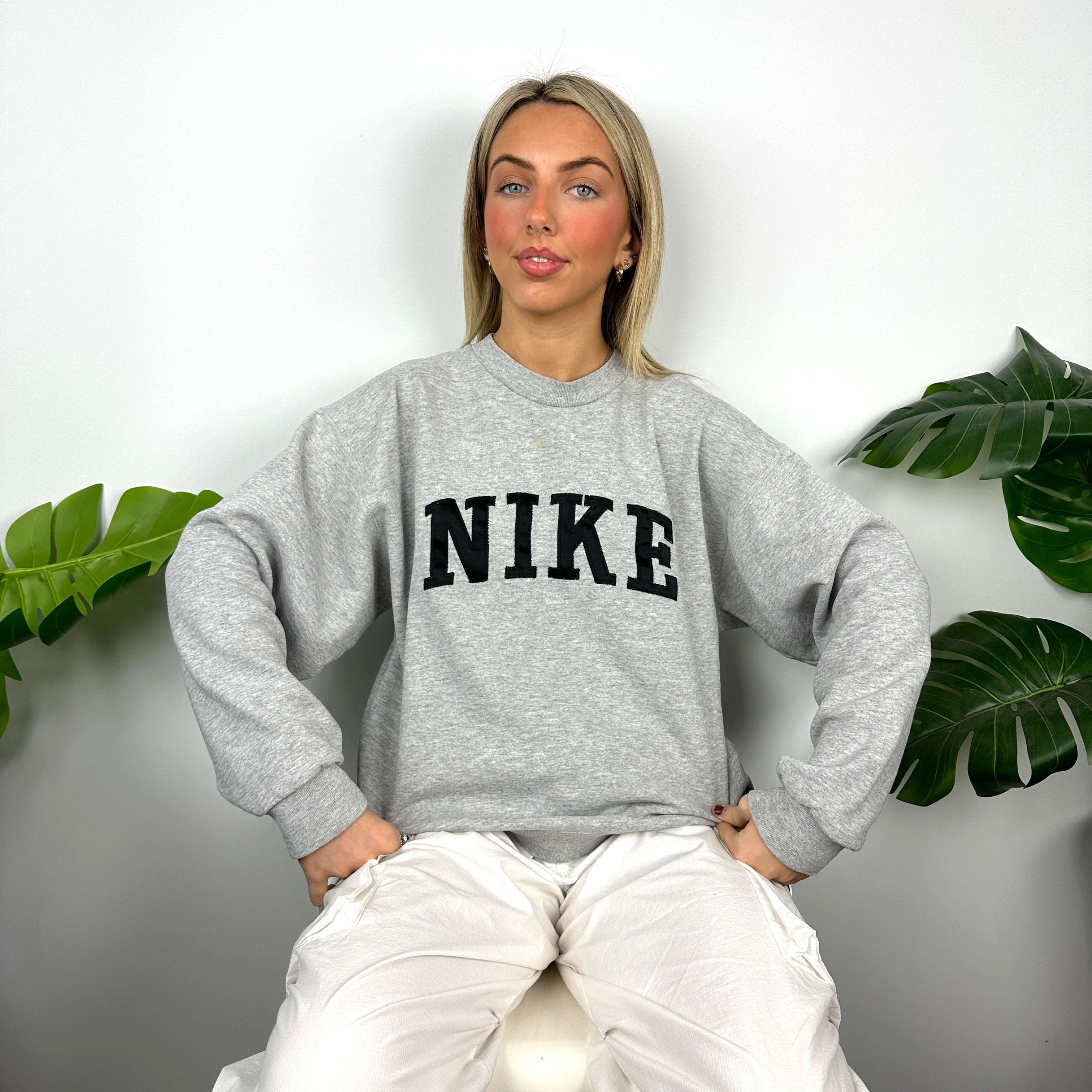 Nike Grey Embroidered Spell Out Sweatshirt (M)