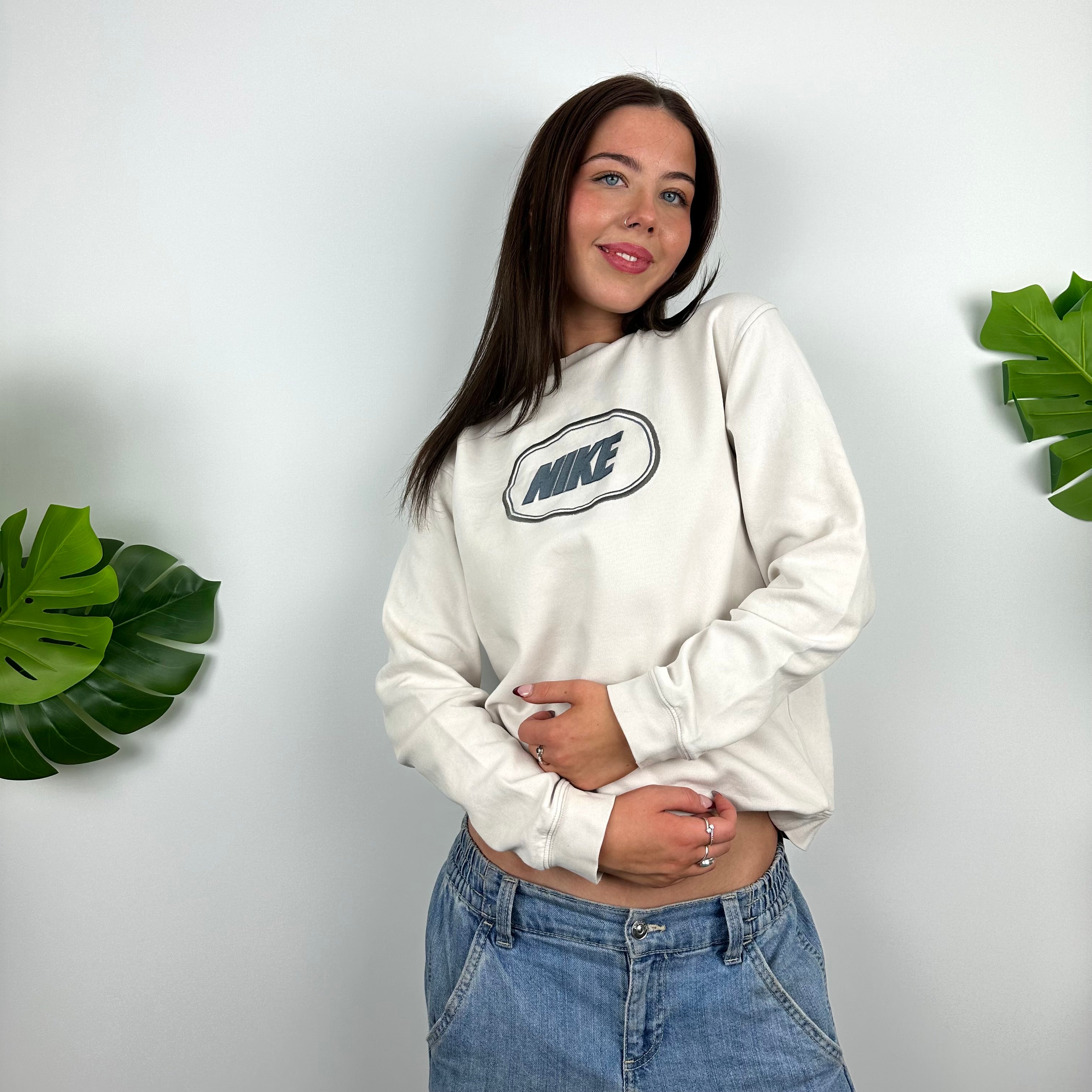 Nike White Embroidered Spell Out Sweatshirt (S)