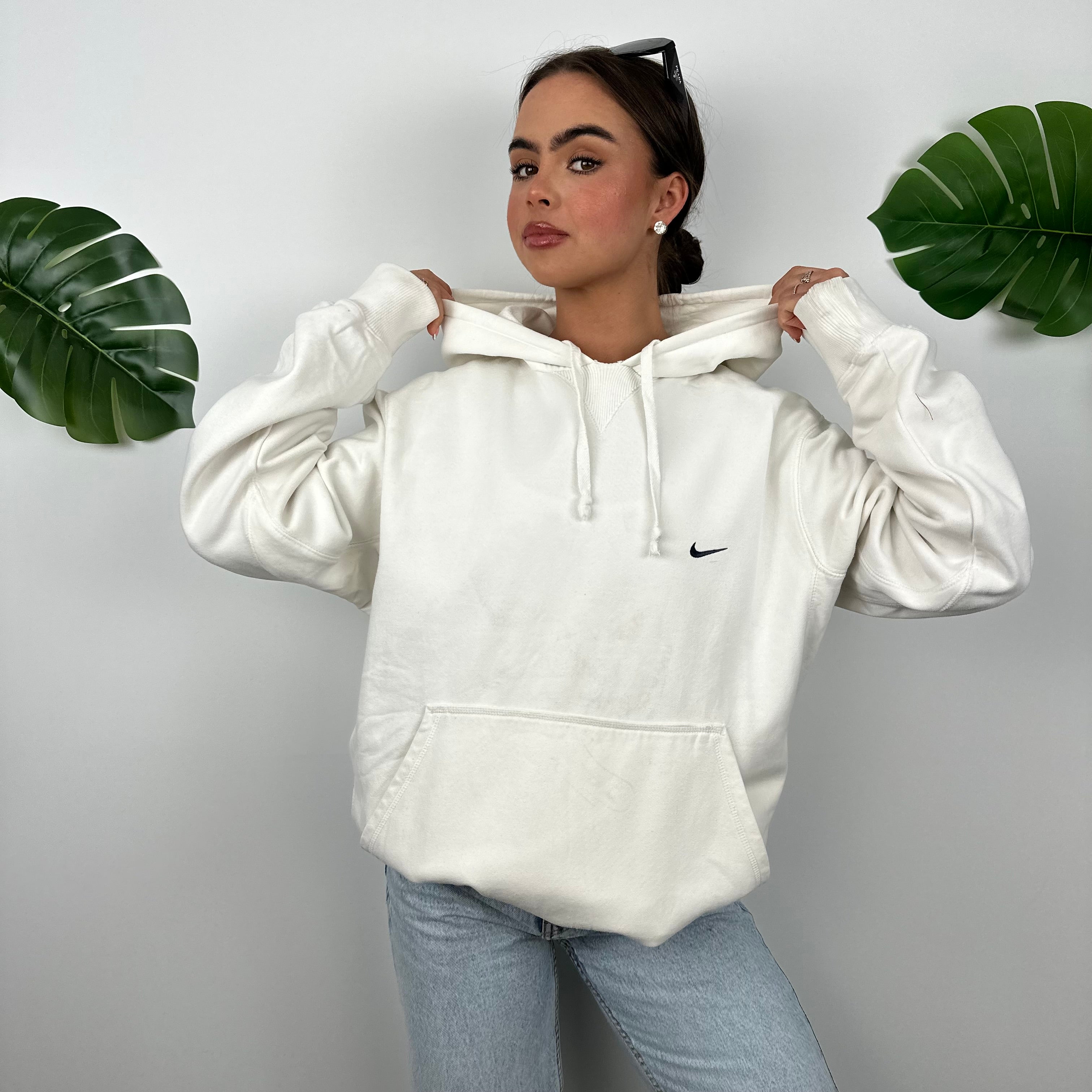 Nike White Embroidered Swoosh Hoodie (L)