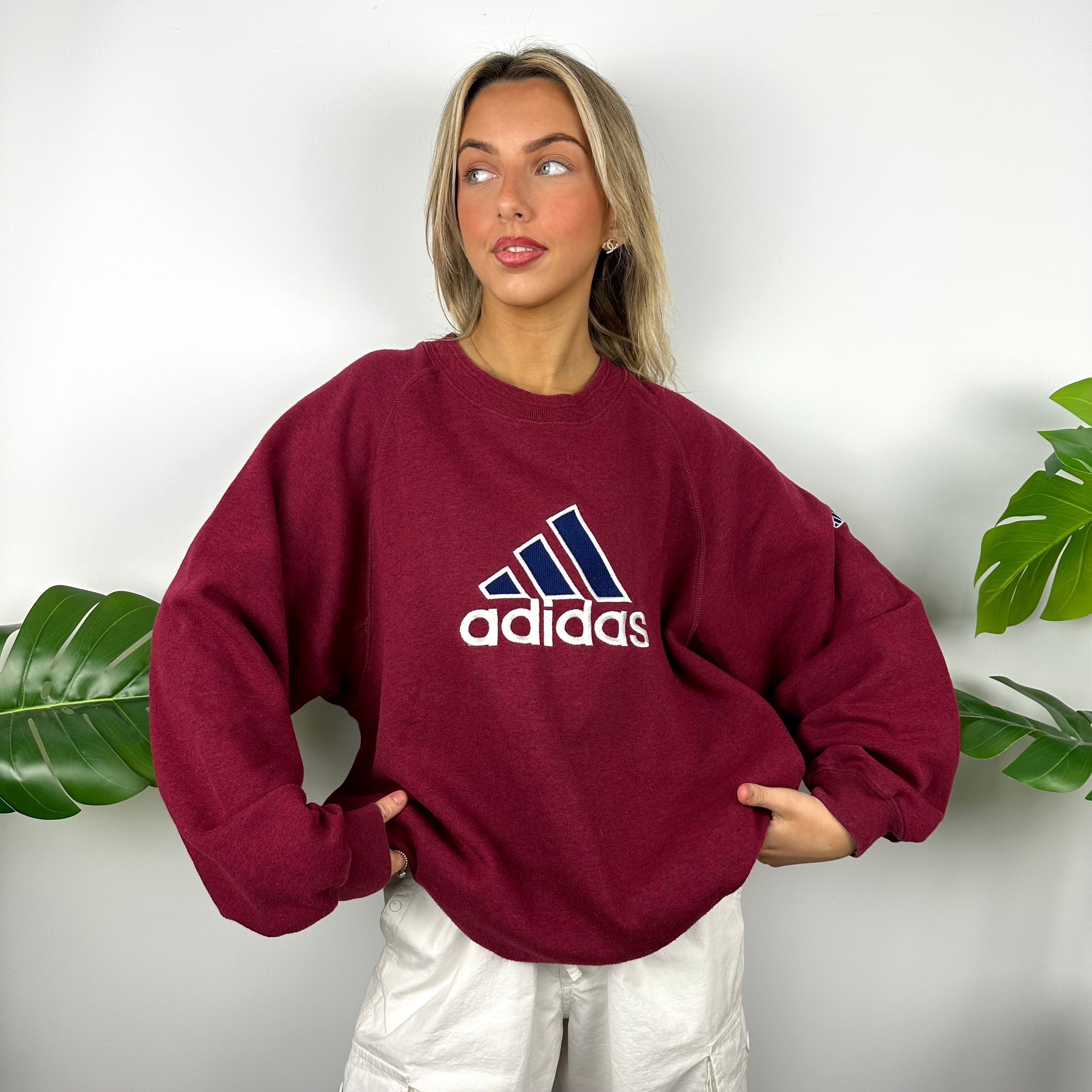 Adidas Maroon Embroidered Spell Out Sweatshirt (L)