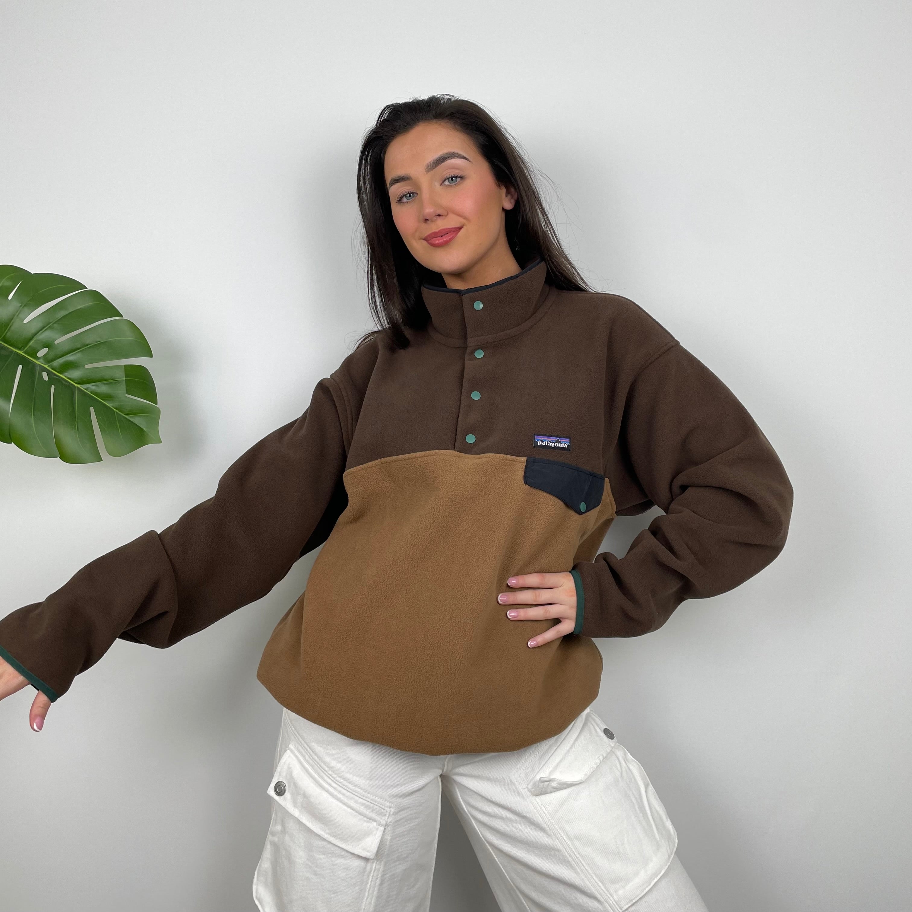 Patagonia Brown Embroidered Spell Out Teddy Bear Fleece Sweatshirt (L)