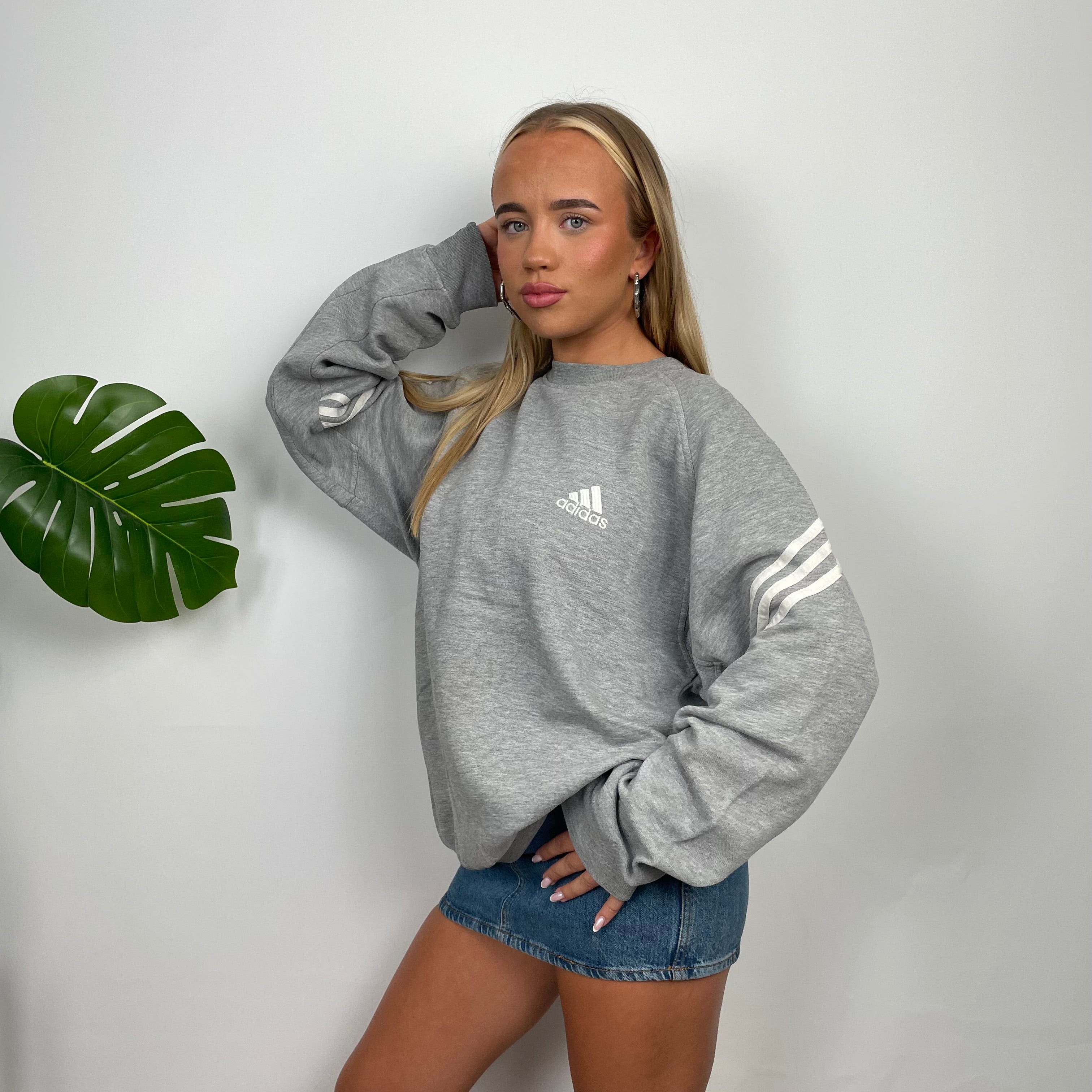 Adidas Grey Embroidered Spell Out Sweatshirt (M)