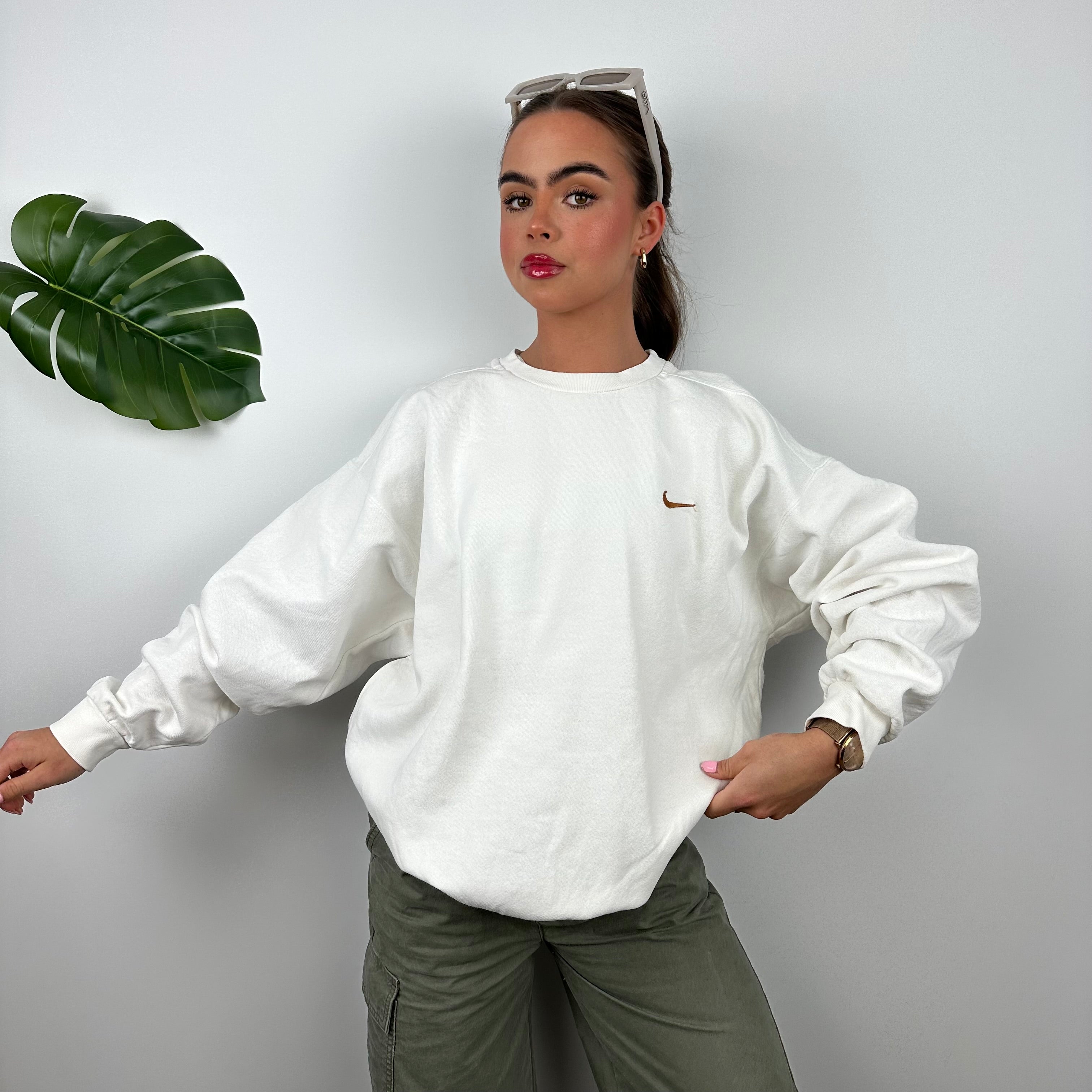 Nike White Embroidered Swoosh Sweatshirt (L)