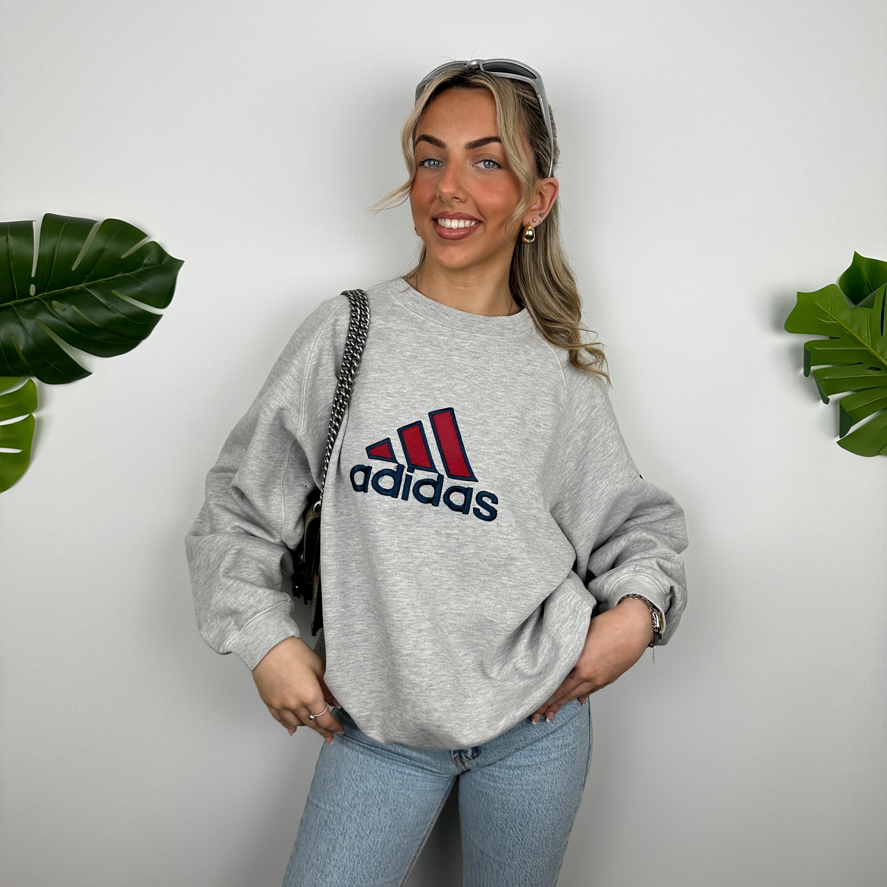 Adidas Grey Embroidered Spell Out Sweatshirt (L)