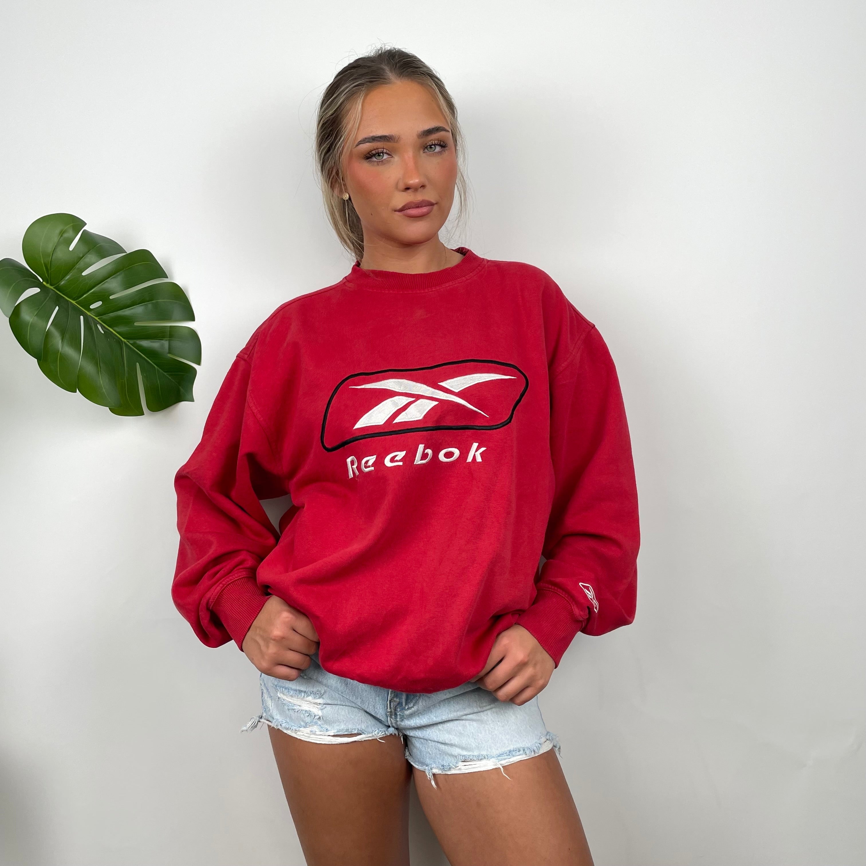 Reebok Red Embroidered Spell Out Sweatshirt (XL)