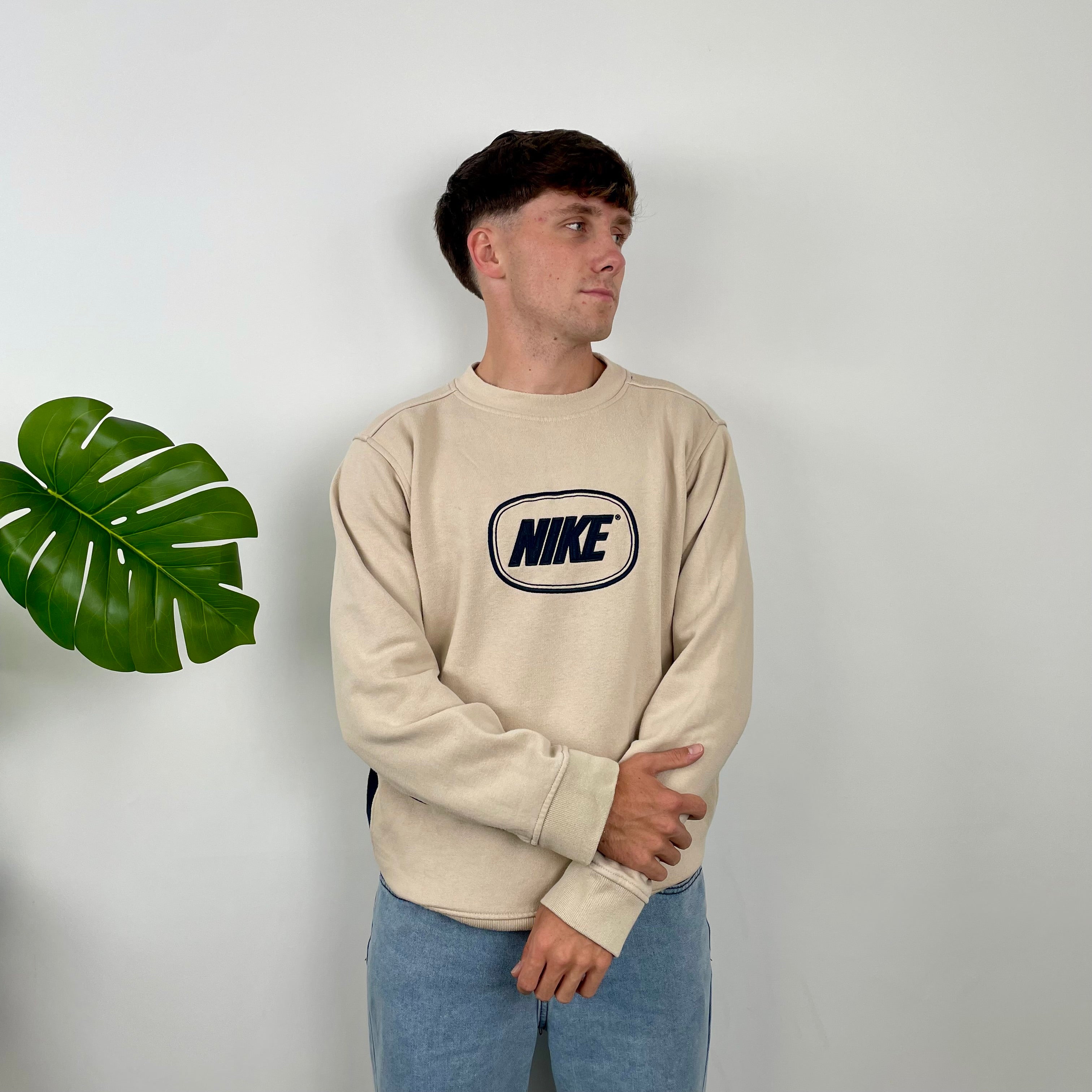 Nike Cream Embroidered Spell Out Sweatshirt (M)