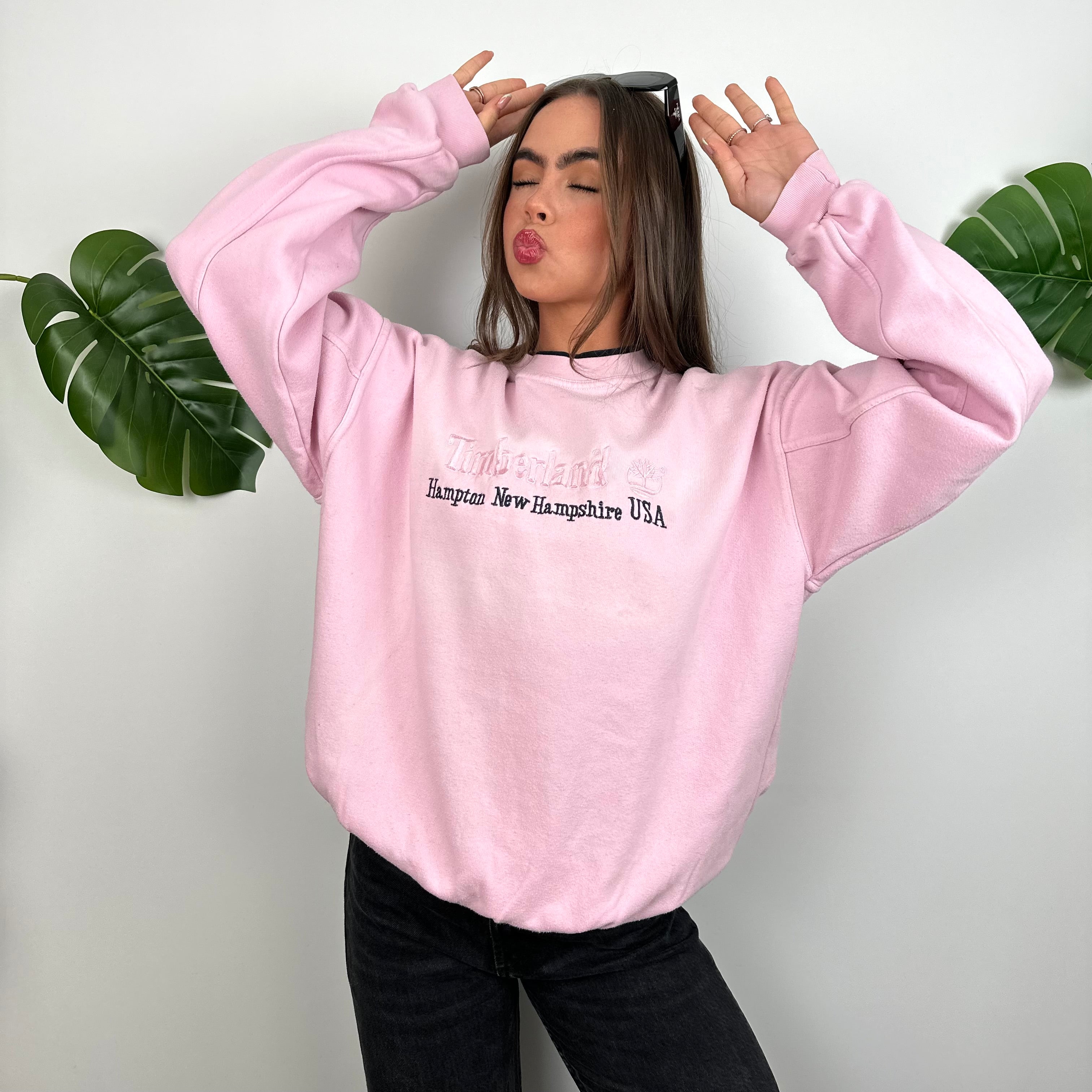 Timberland Baby Pink Embroidered Spell Out Sweatshirt (M)