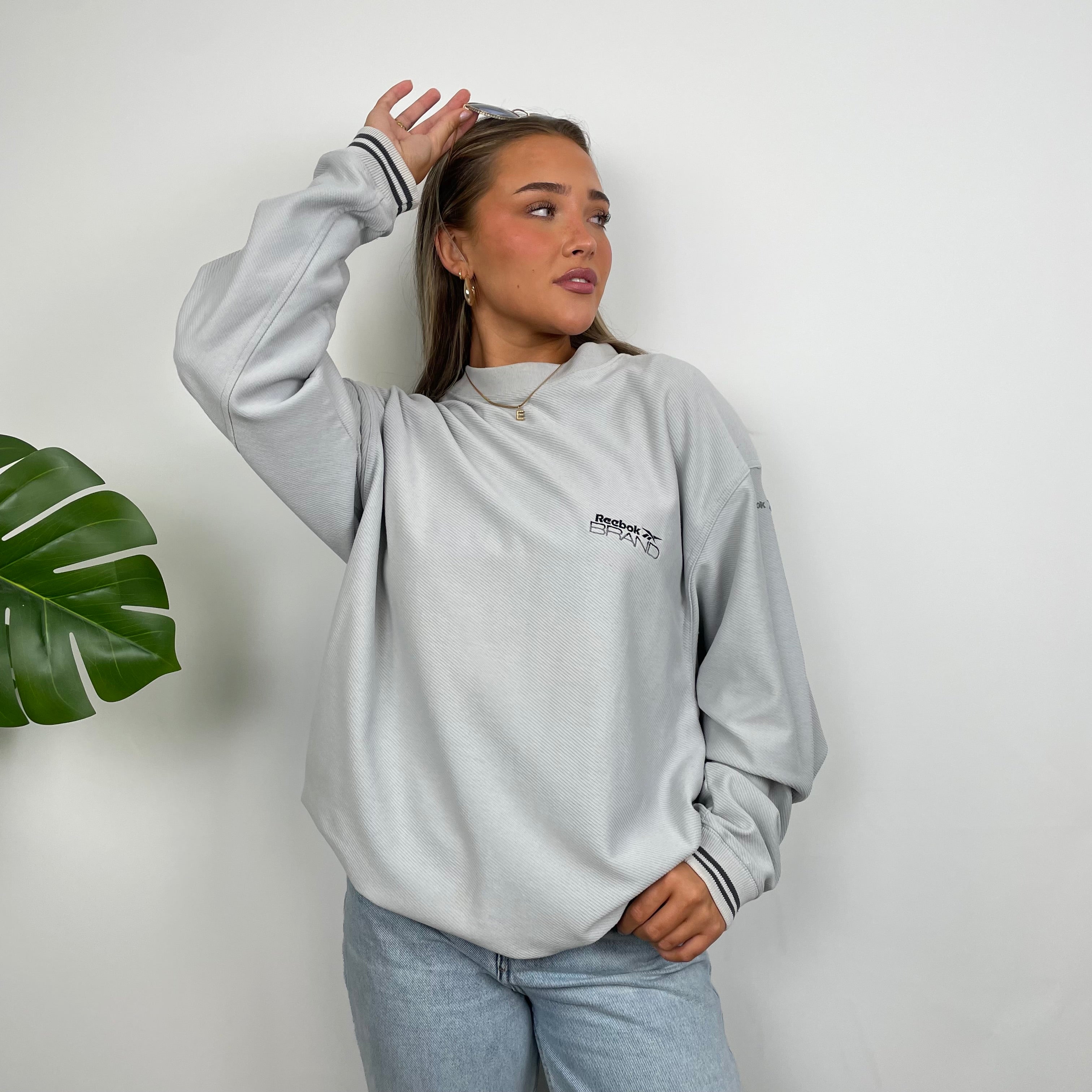 Reebok Brand Grey Embroidered Spell Out Sweatshirt (XXL)