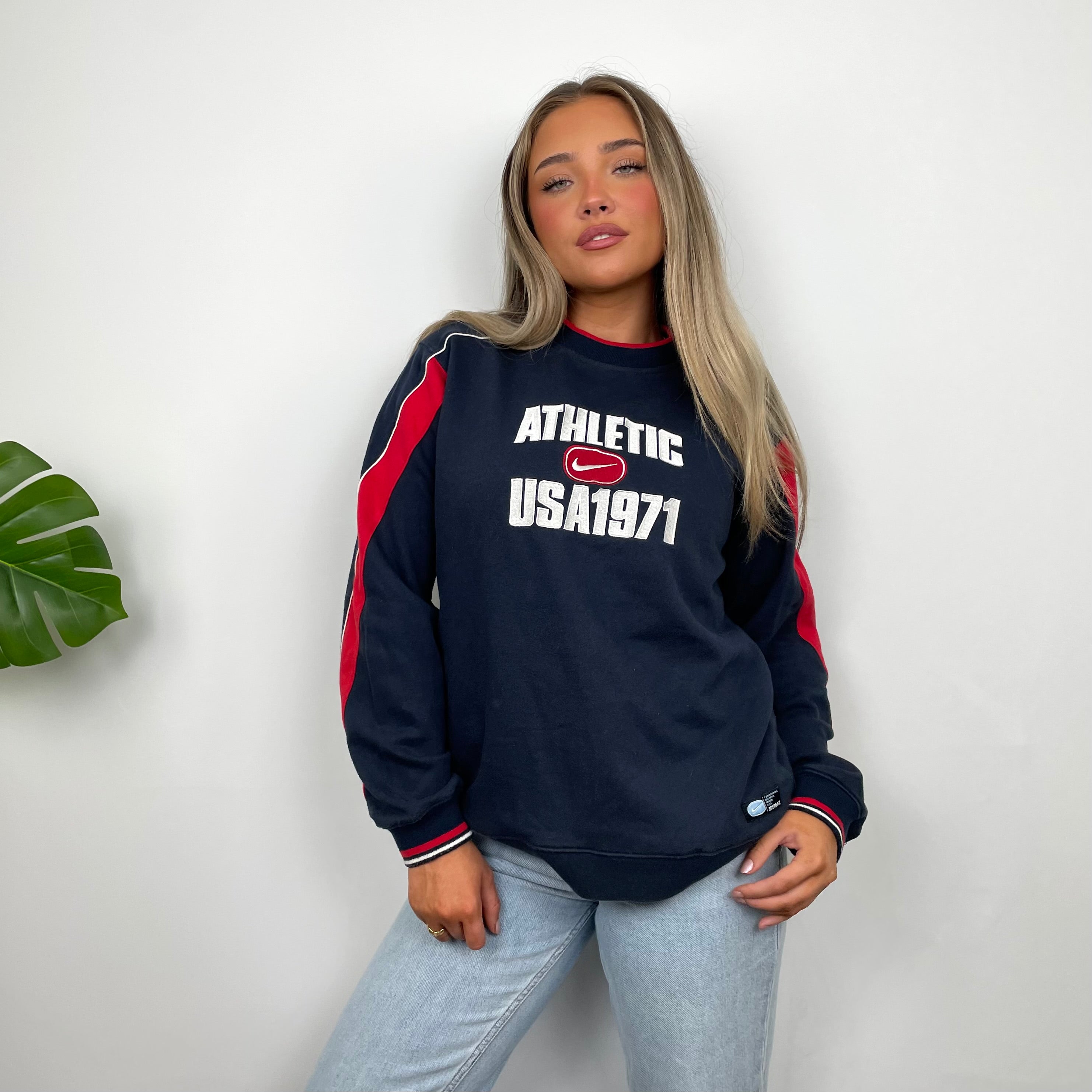 Nike Athletic Navy Embroidered Spell Out Sweatshirt (S)