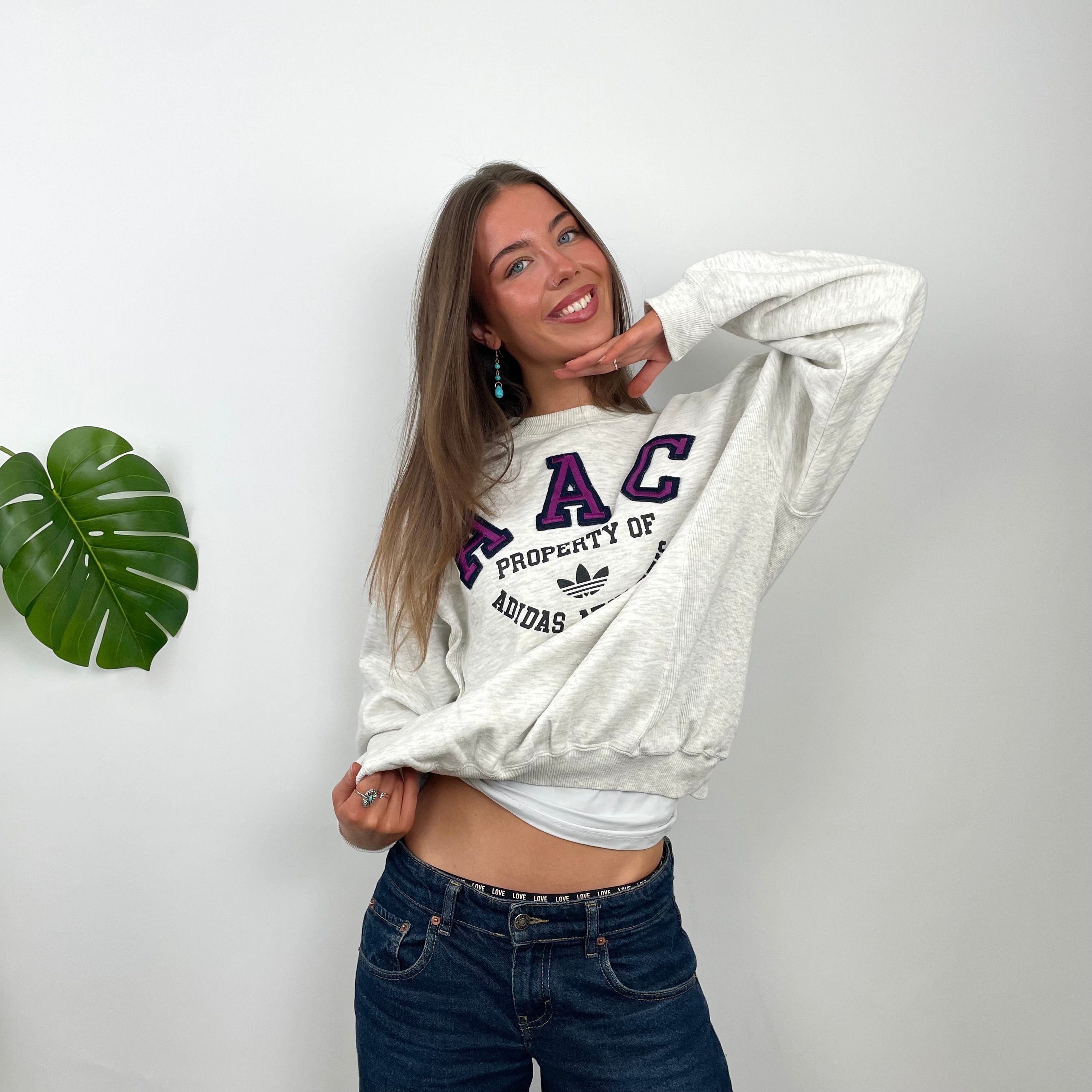 Adidas Athletic Club Grey Embroidered Spell Out Sweatshirt (S)