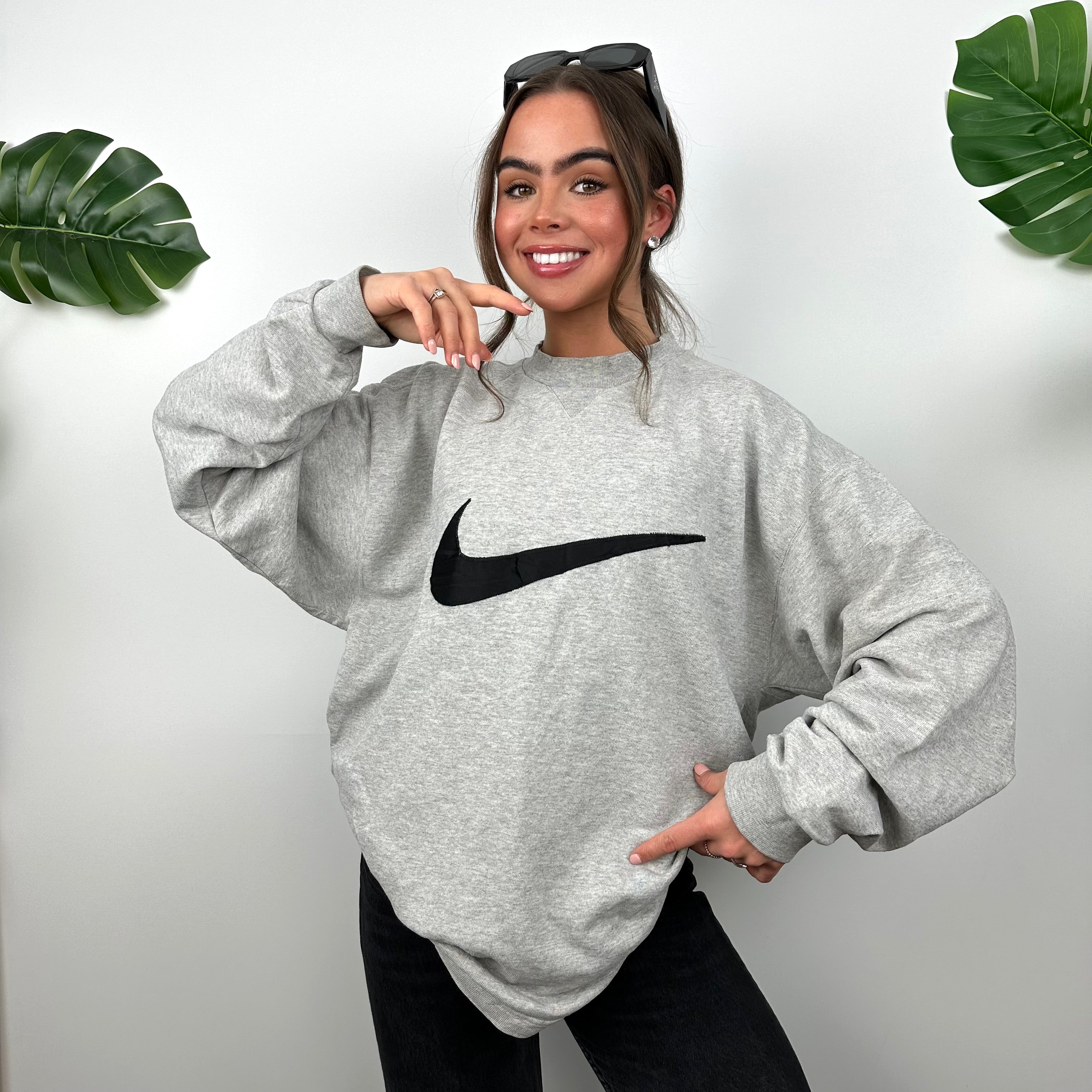 Nike Grey Embroidered Swoosh Sweatshirt (L)