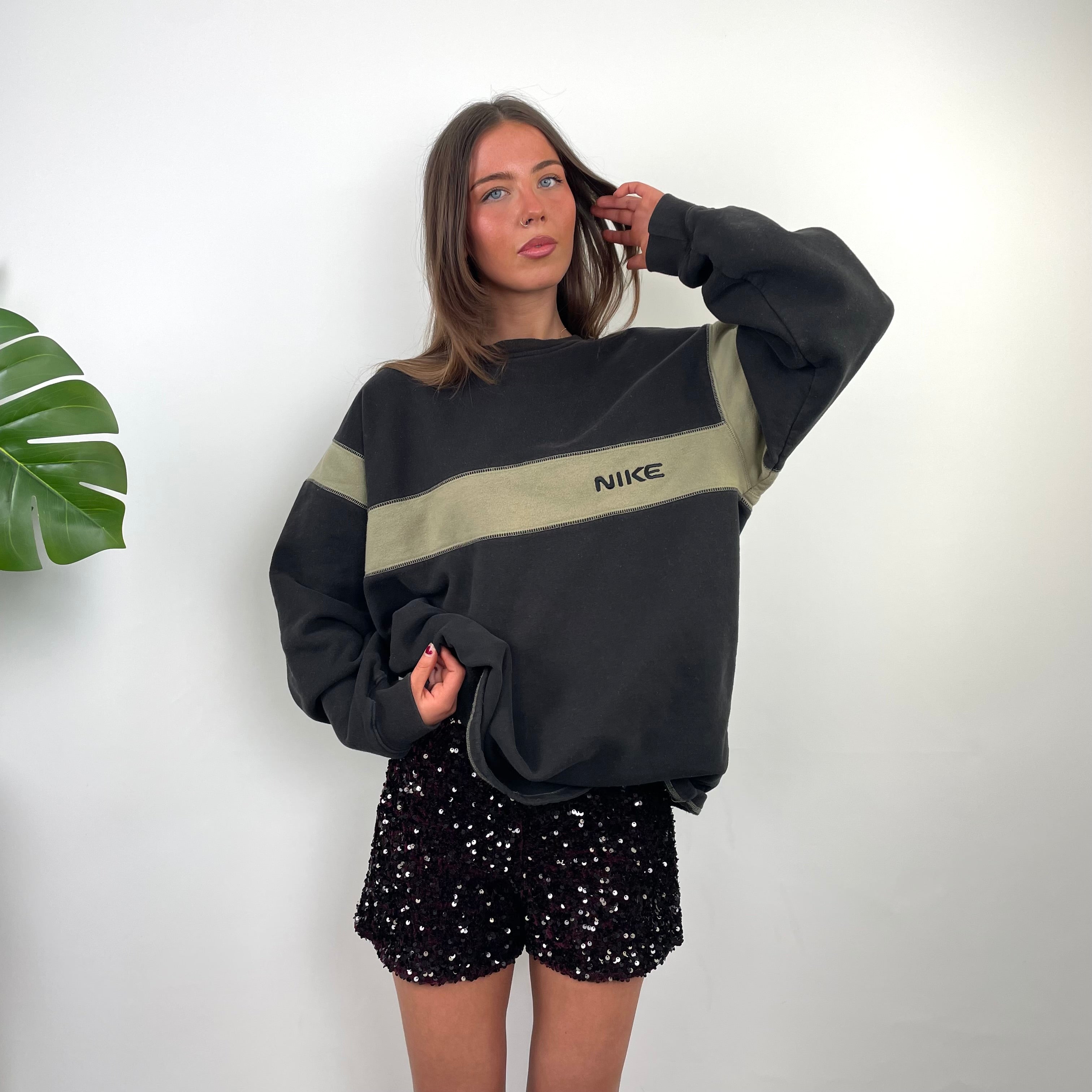 Nike RARE Black Embroidered Spell Out Sweatshirt (XXL)