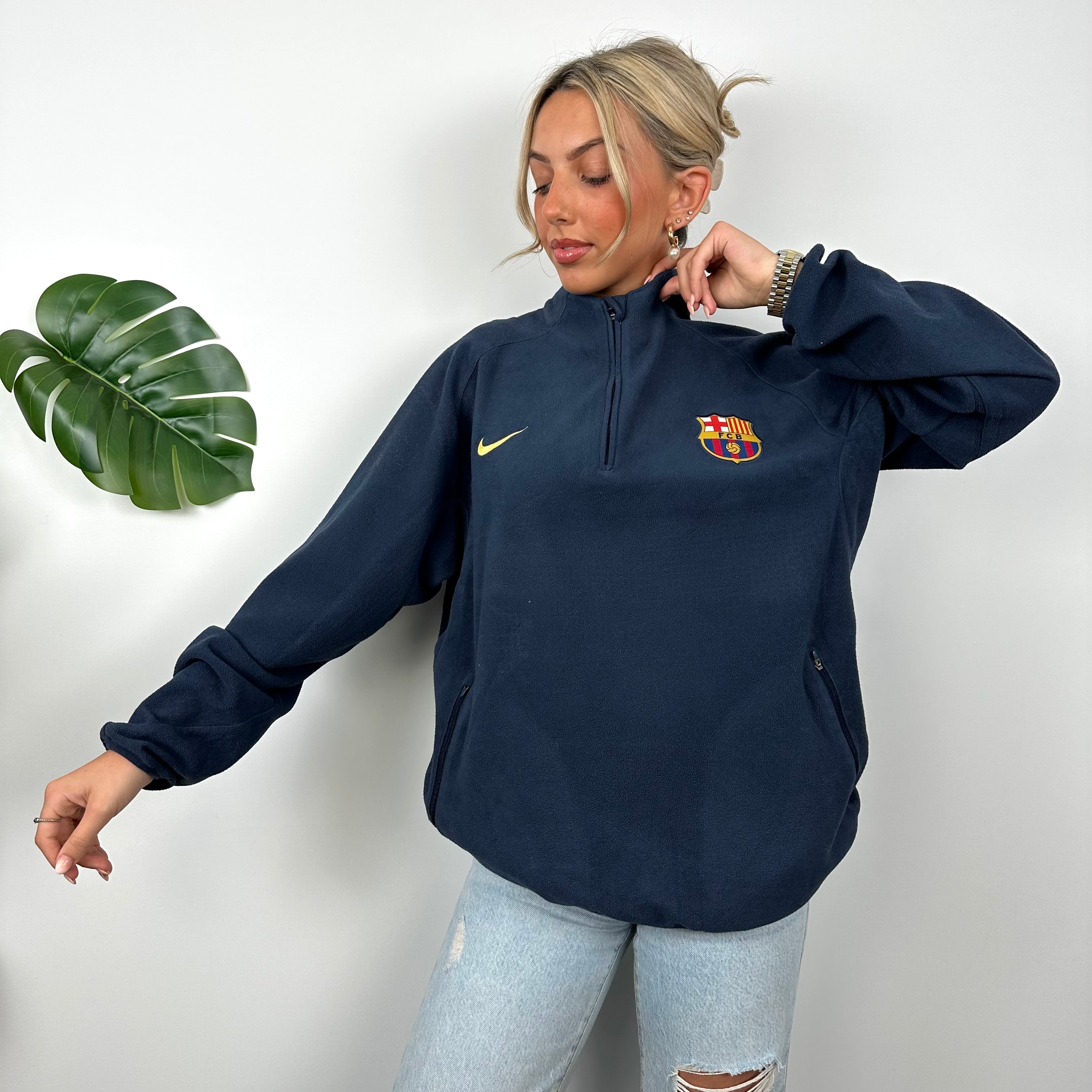 Nike x Barcelona FC RARE Embroidered Spell Out Fleece Quarter Zip (L)