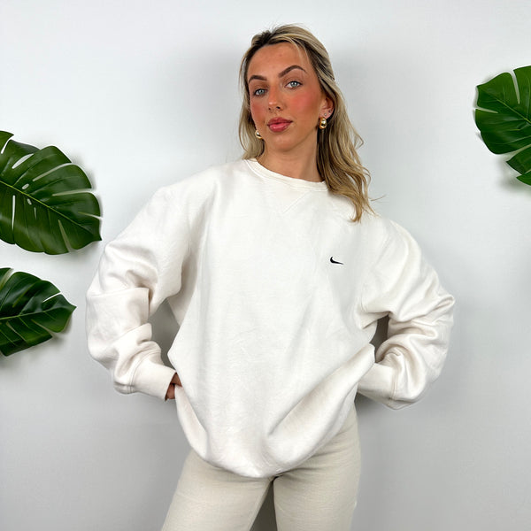 Nike White Embroidered Swoosh Sweatshirt (L)