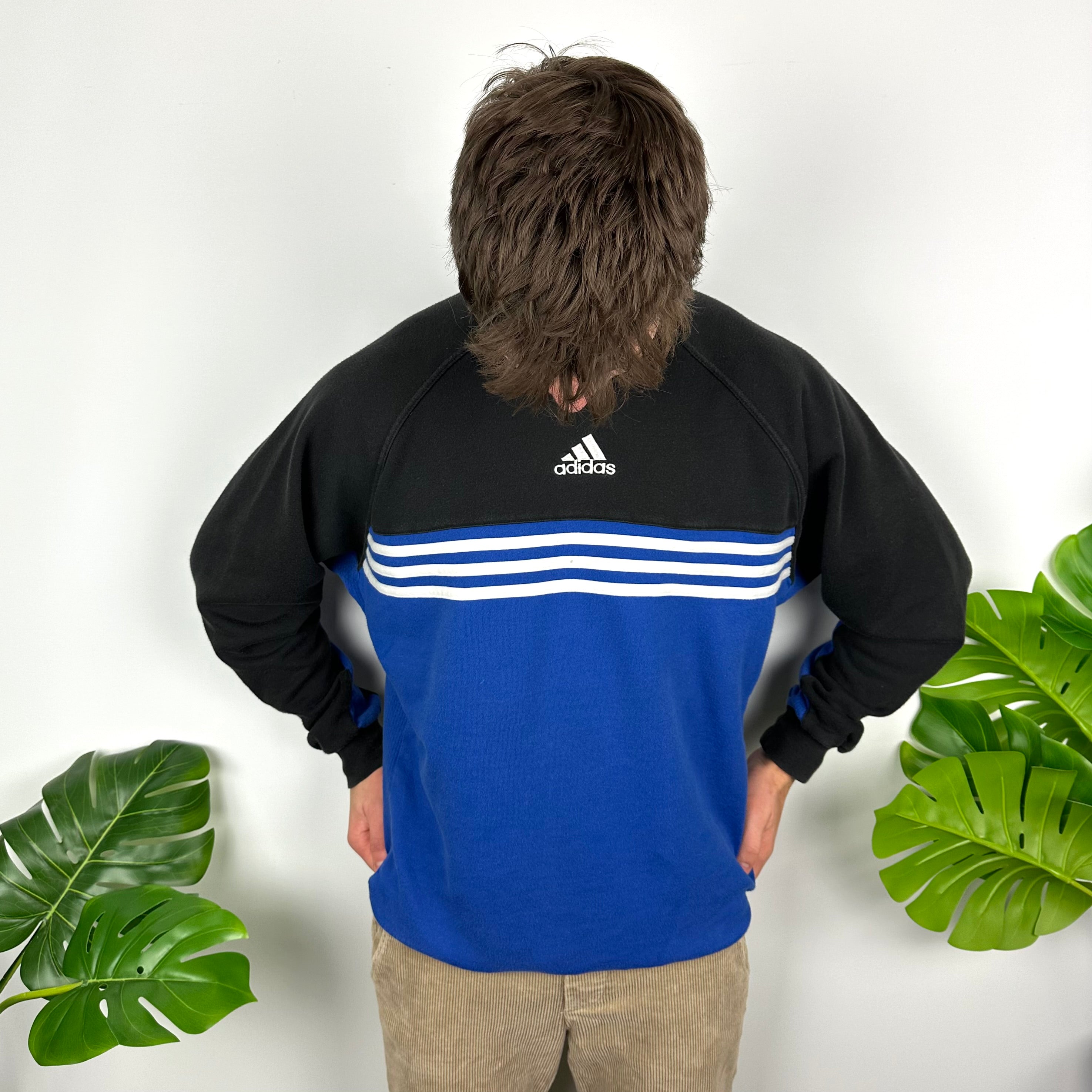 Adidas Black & Blue Embroidered Spell Out Sweatshirt (L)