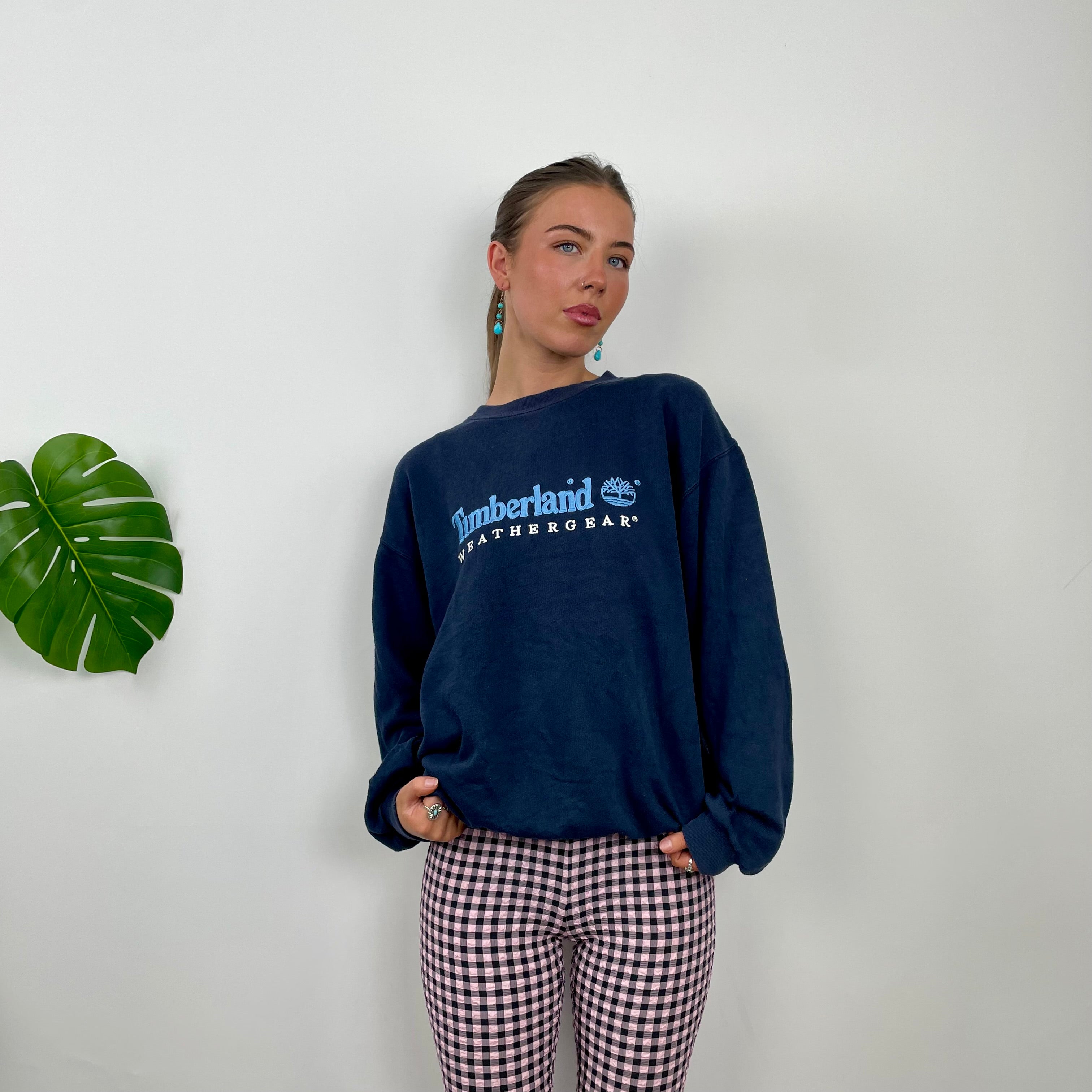 Timberland RARE Blue Embroidered Spell Out Sweatshirt (M)