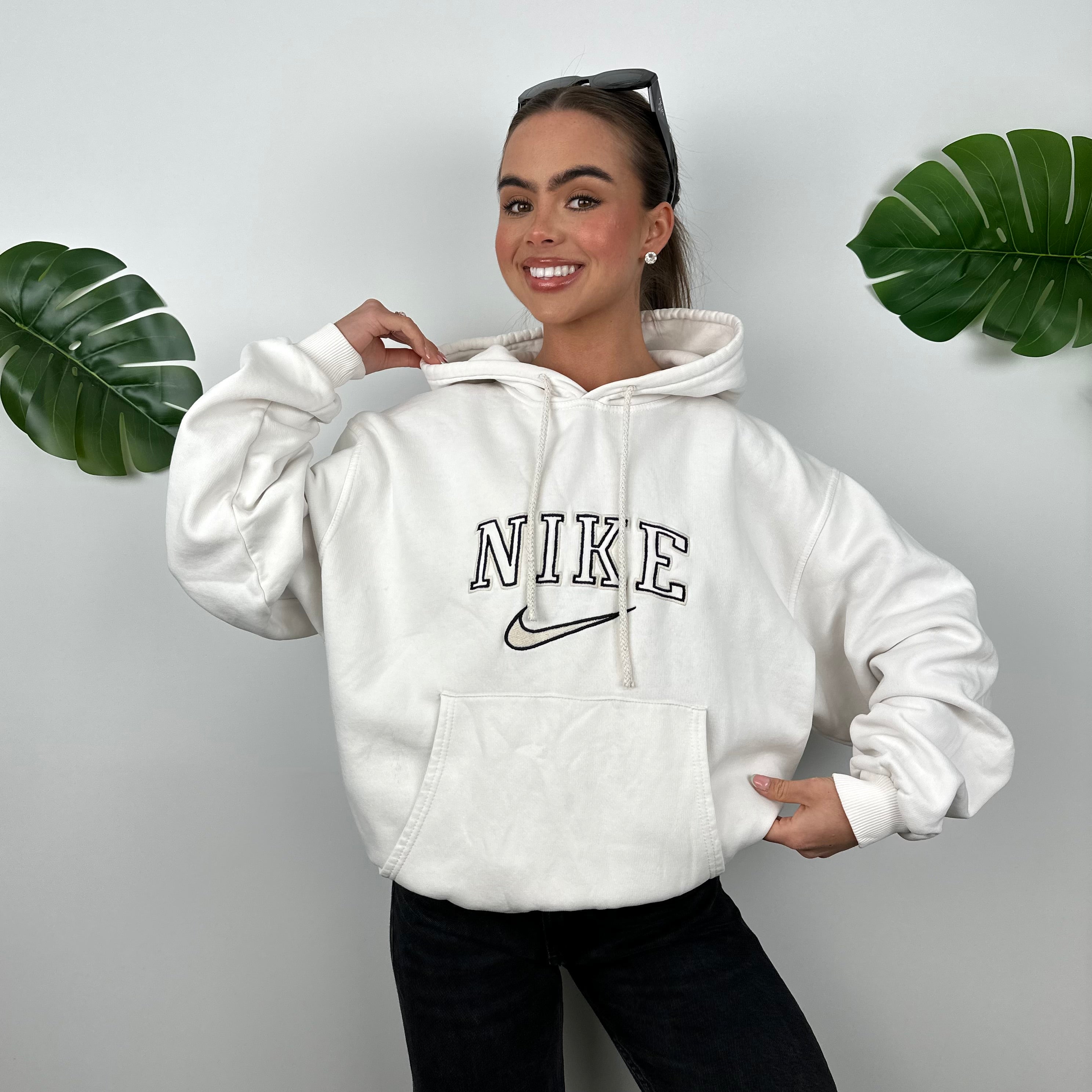 Nike White Embroidered Spell Out Hoodie (M)