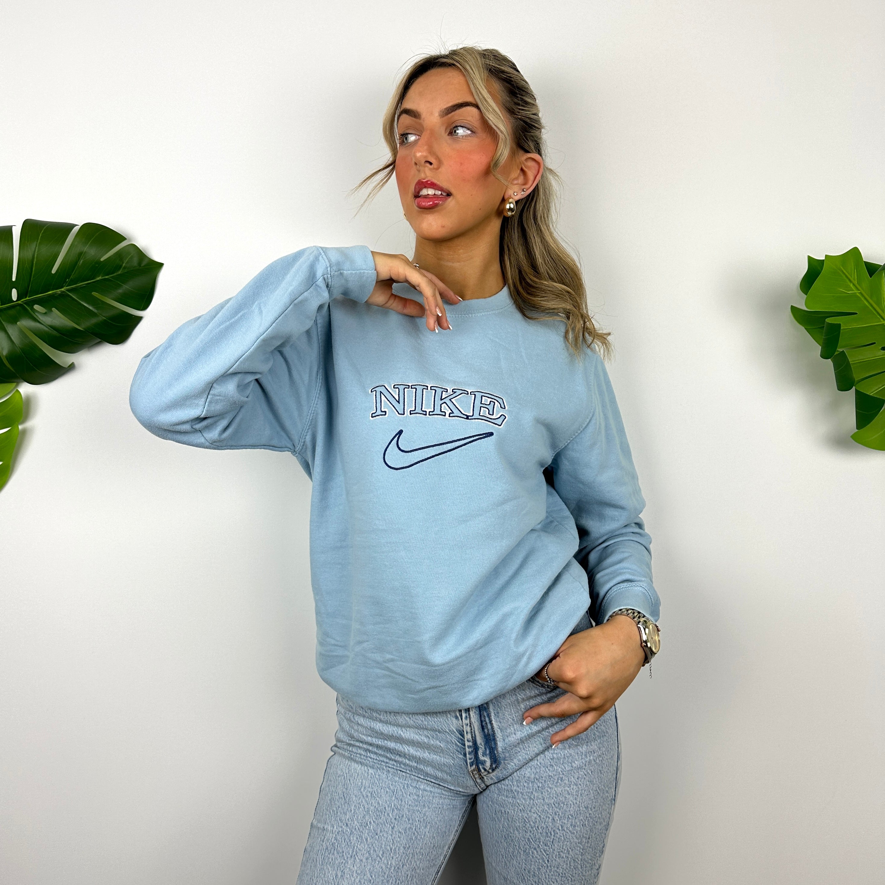 Nike Baby Blue Embroidered Spell Out Sweatshirt (S)