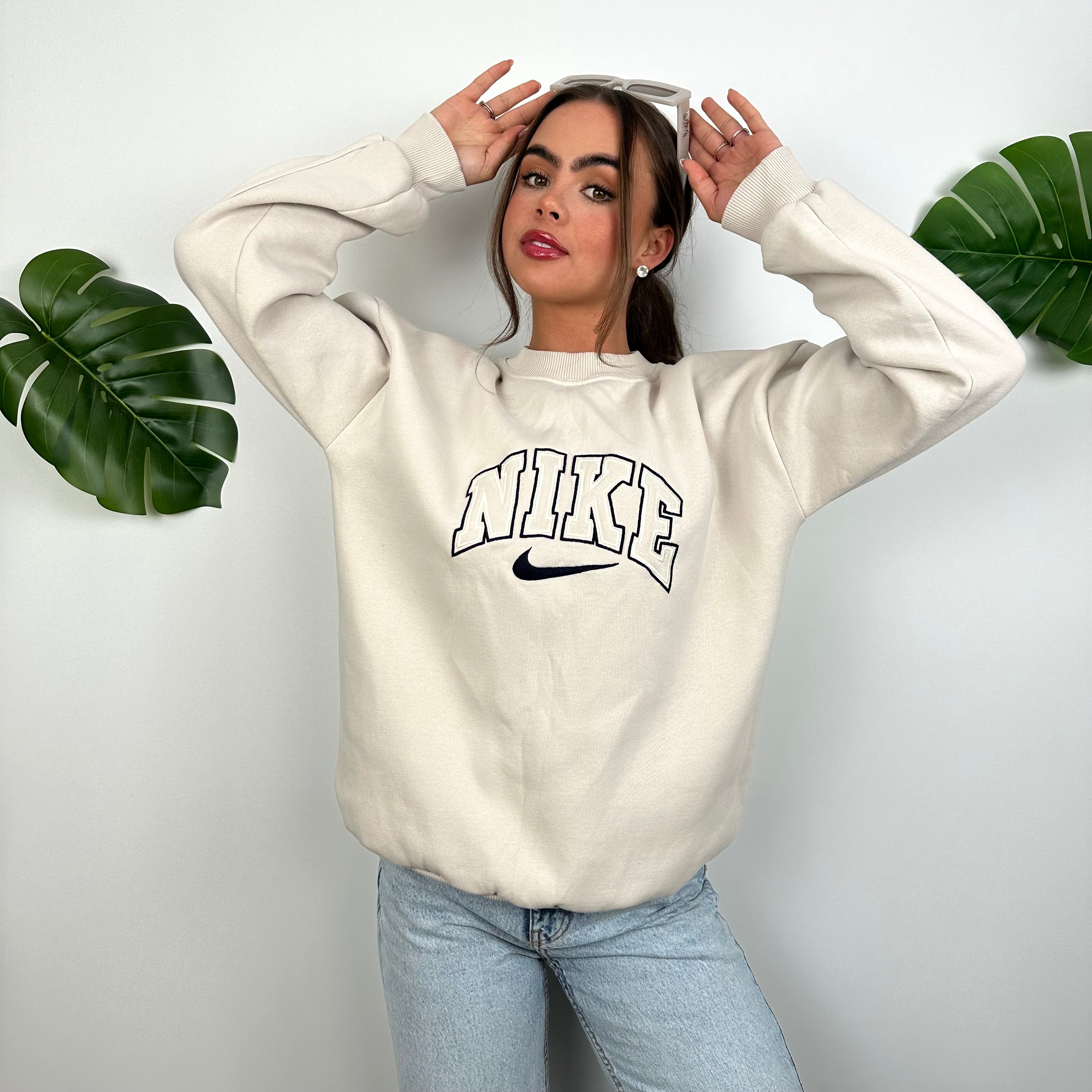 Nike Cream Embroidered Spell Out Sweatshirt (S)