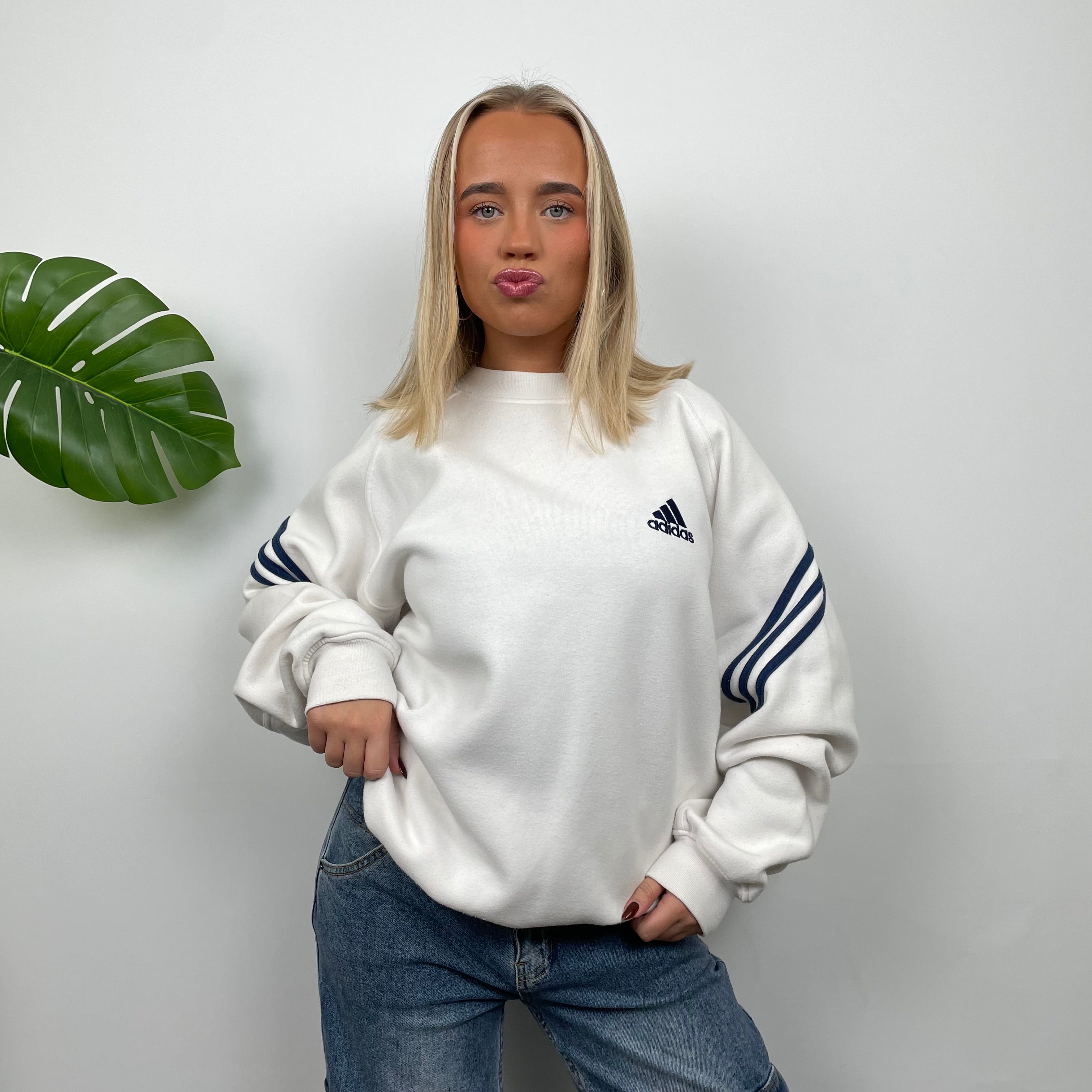 Adidas White Embroidered Spell Out Sweatshirt (XL)