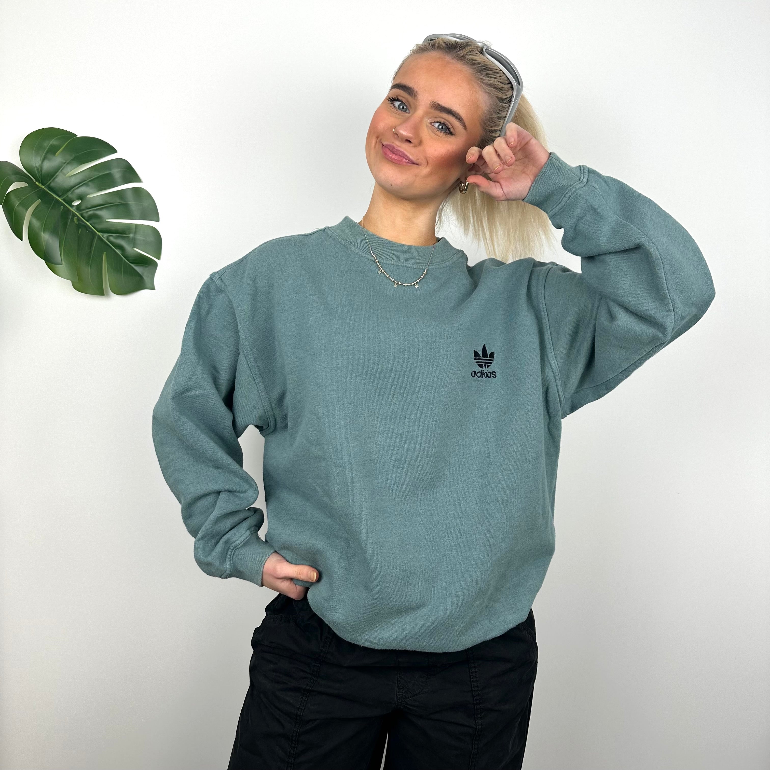Adidas Teal Green Embroidered Spell Out Sweatshirt (M)