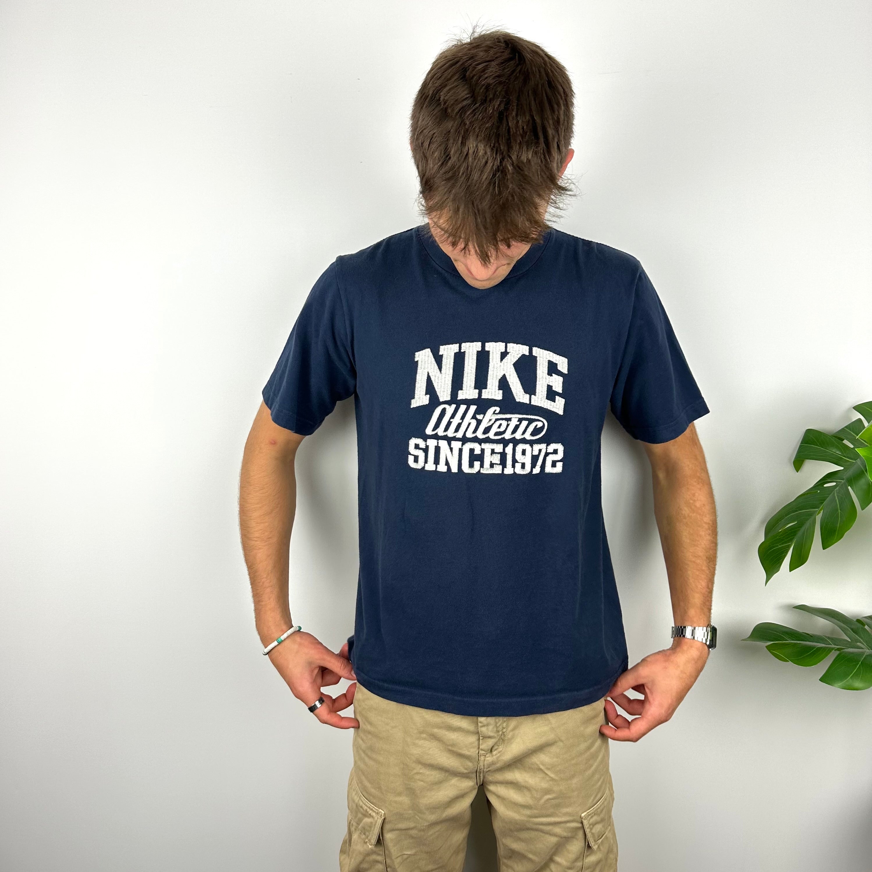 Nike Athletic RARE Navy Embroidered Spell Out T Shirt (M)