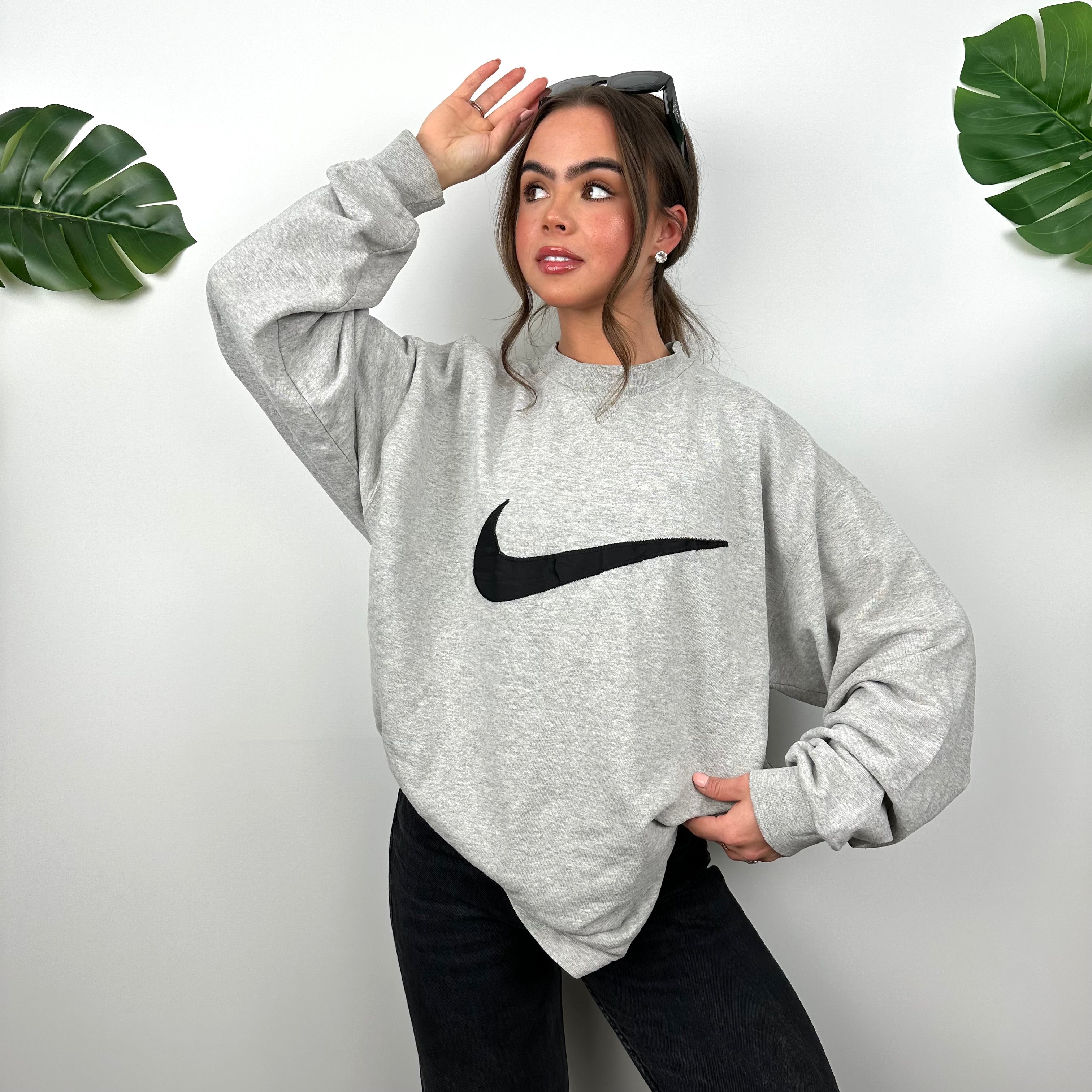 Nike Grey Embroidered Swoosh Sweatshirt (L)