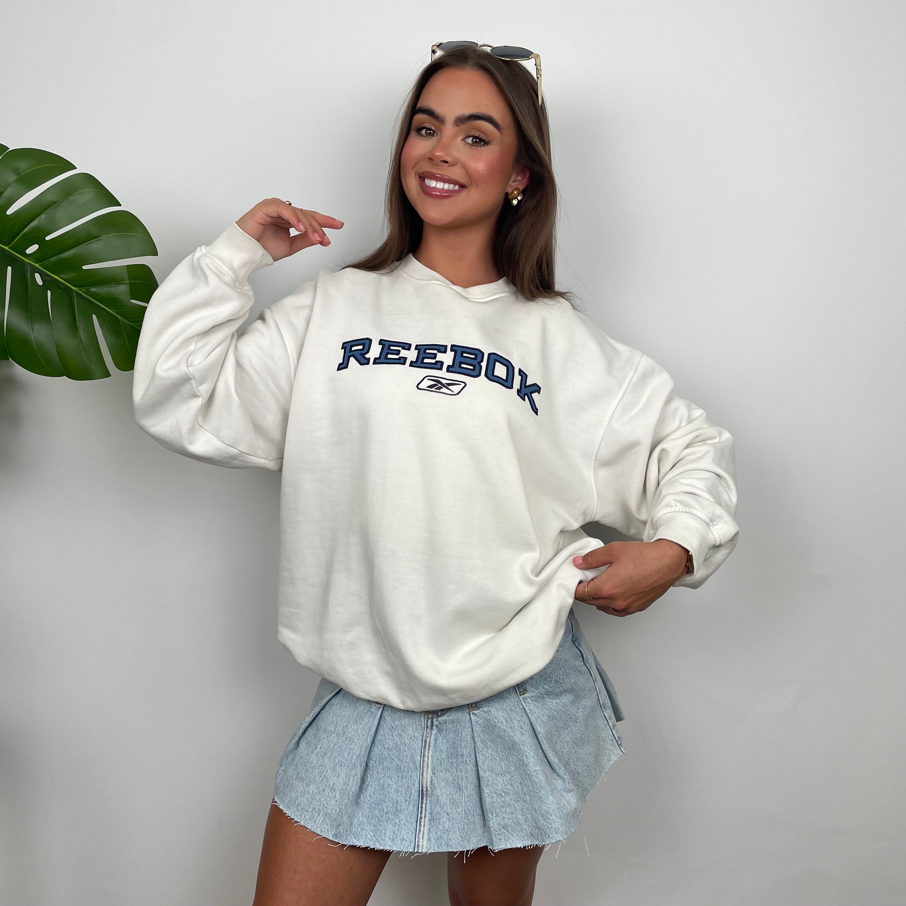 Reebok White Embroidered Spell Out Sweatshirt (M)