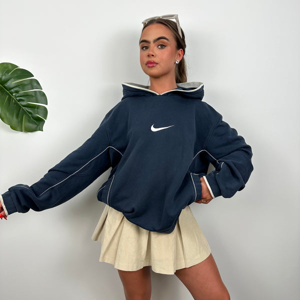 Nike Navy Embroidered Swoosh Hoodie (L)