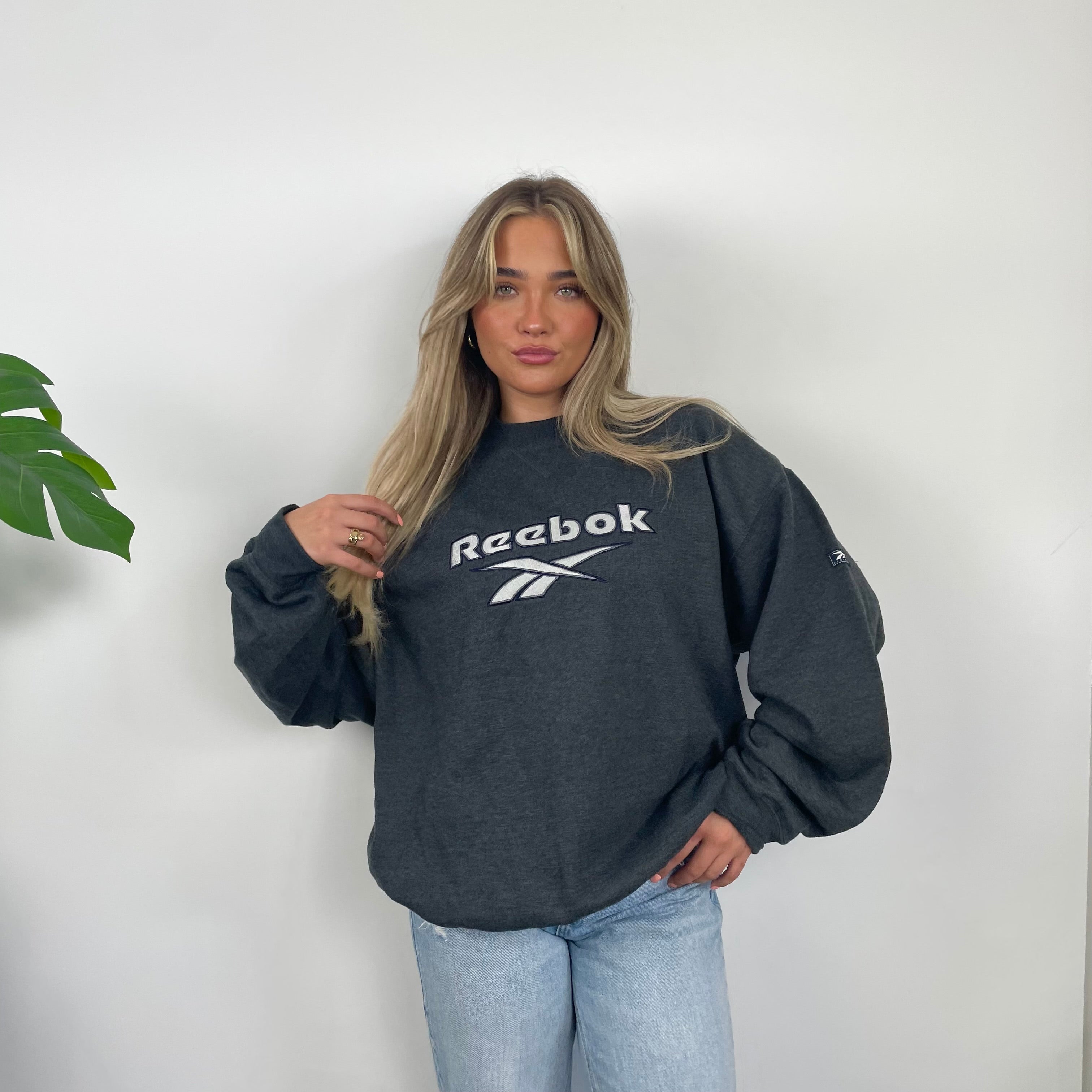 Reebok RARE Black Embroidered Spell Out Sweatshirt (L)