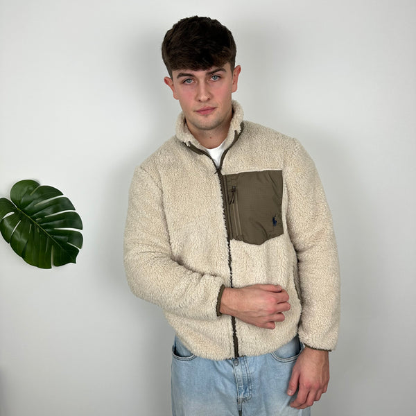 Polo Ralph Lauren Cream Embroidered Logo Teddy Bear Fleece Jacket (M)