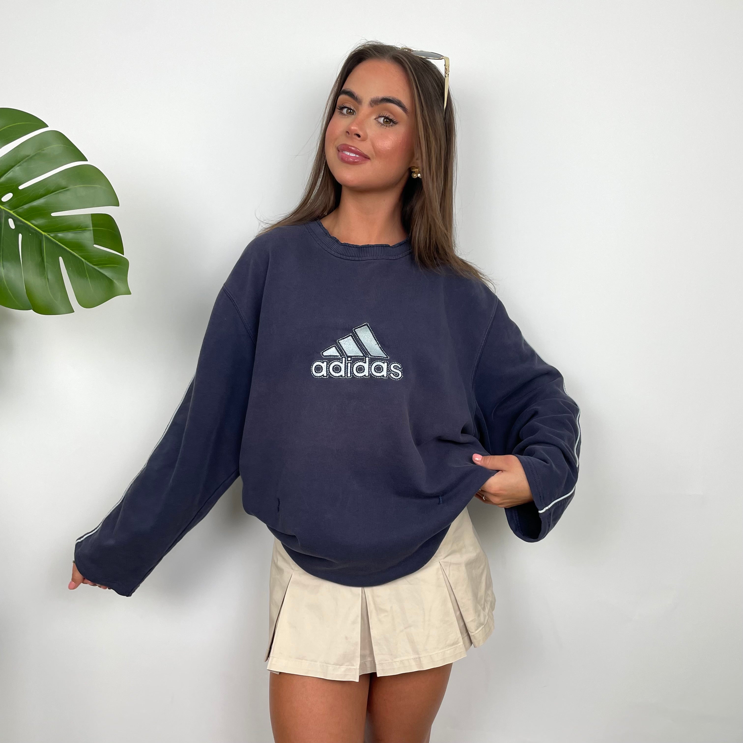 Adidas Navy Embroidered Spell Out Sweatshirt (L)