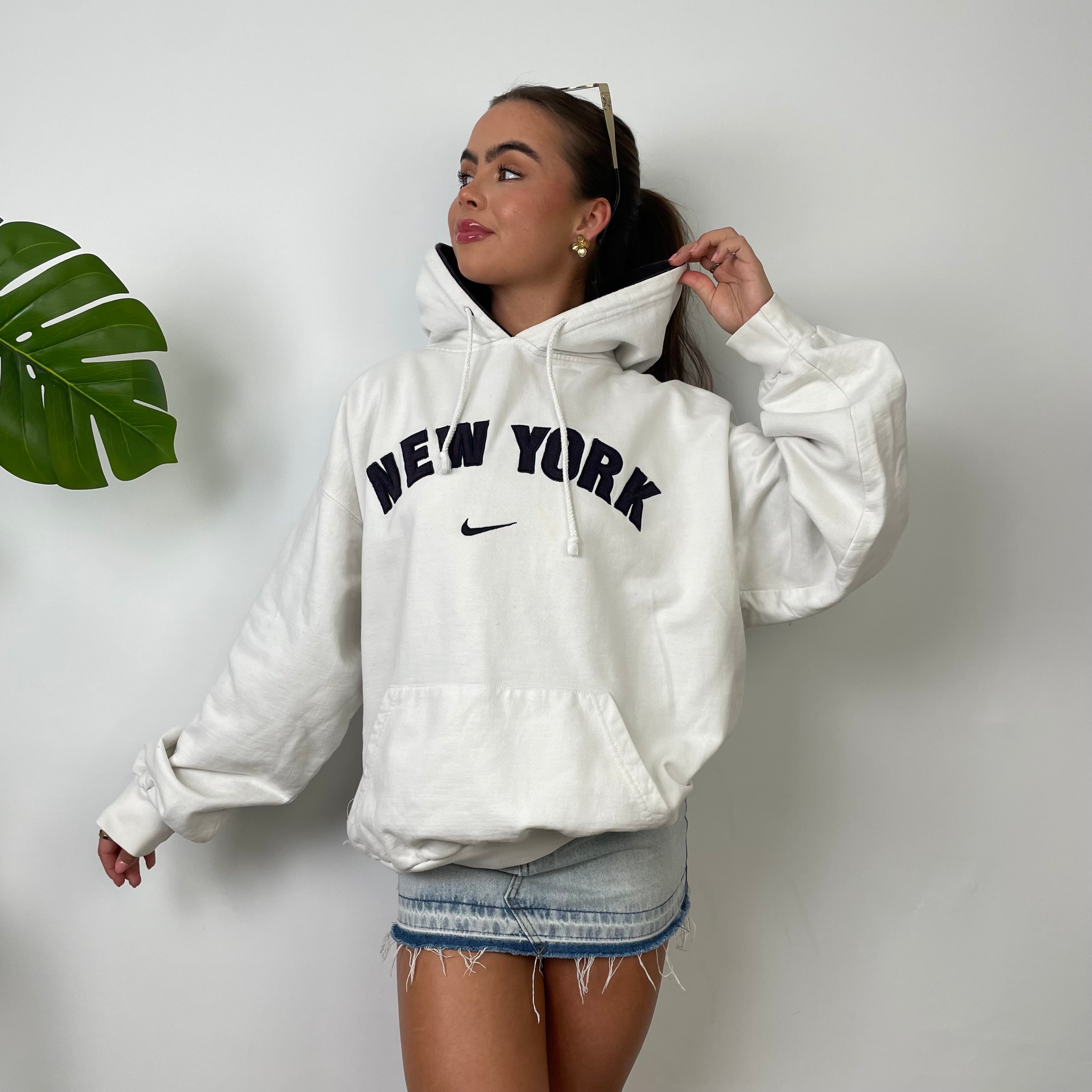 Nike New York White Embroidered Spell Out Hoodie (L)