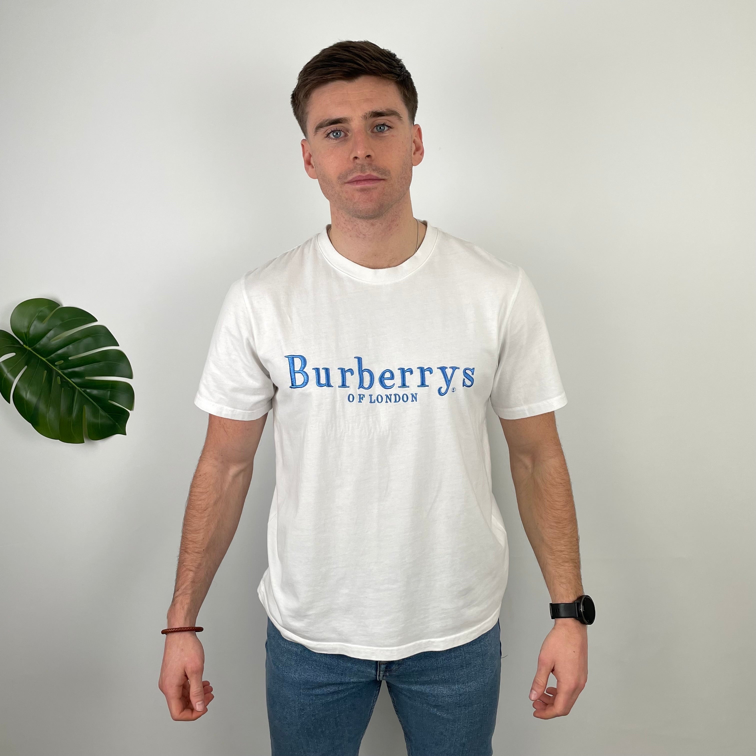 Burberry White Embroidered Spell Out T Shirt (L)