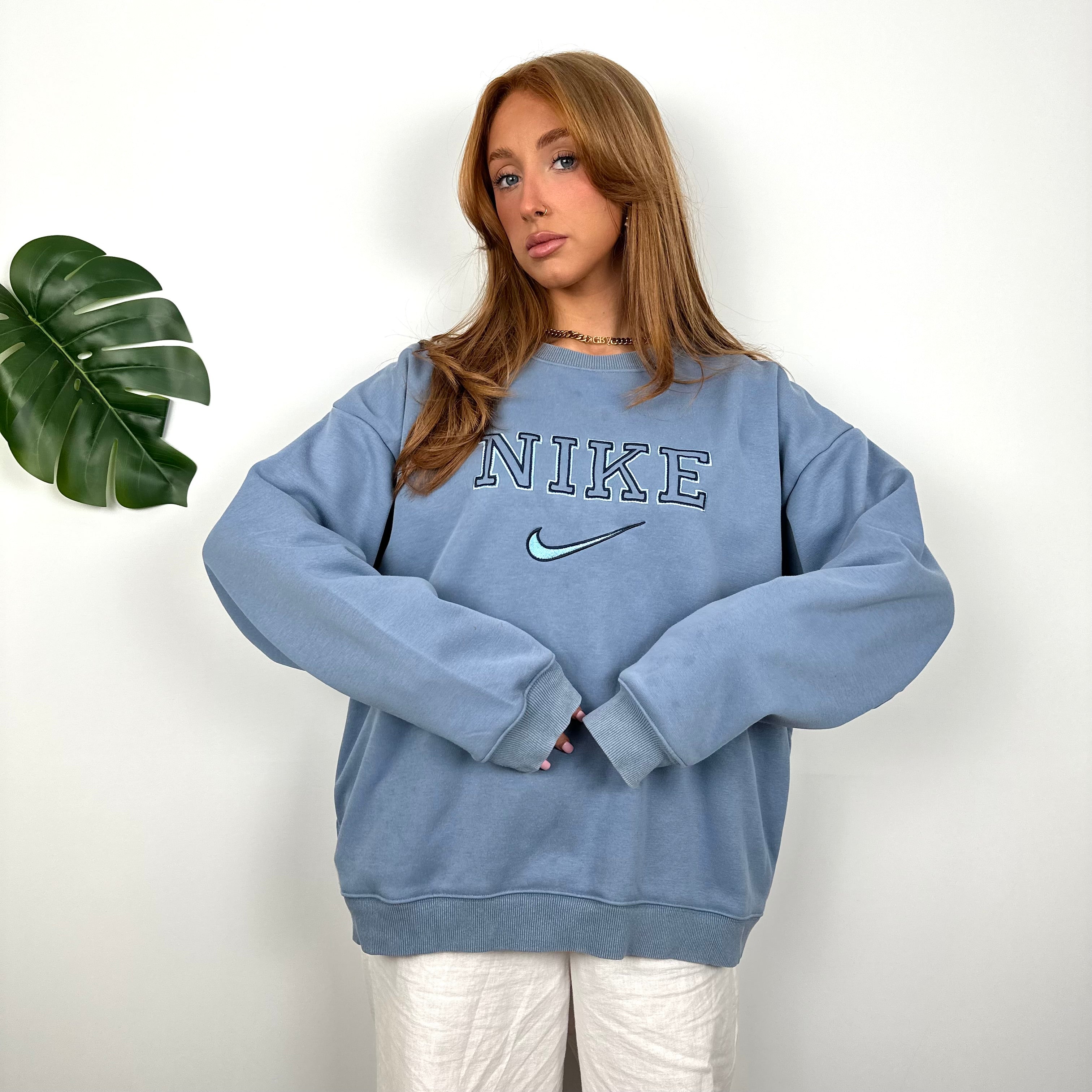 Nike Baby Blue Embroidered Spell Out Sweatshirt (M)