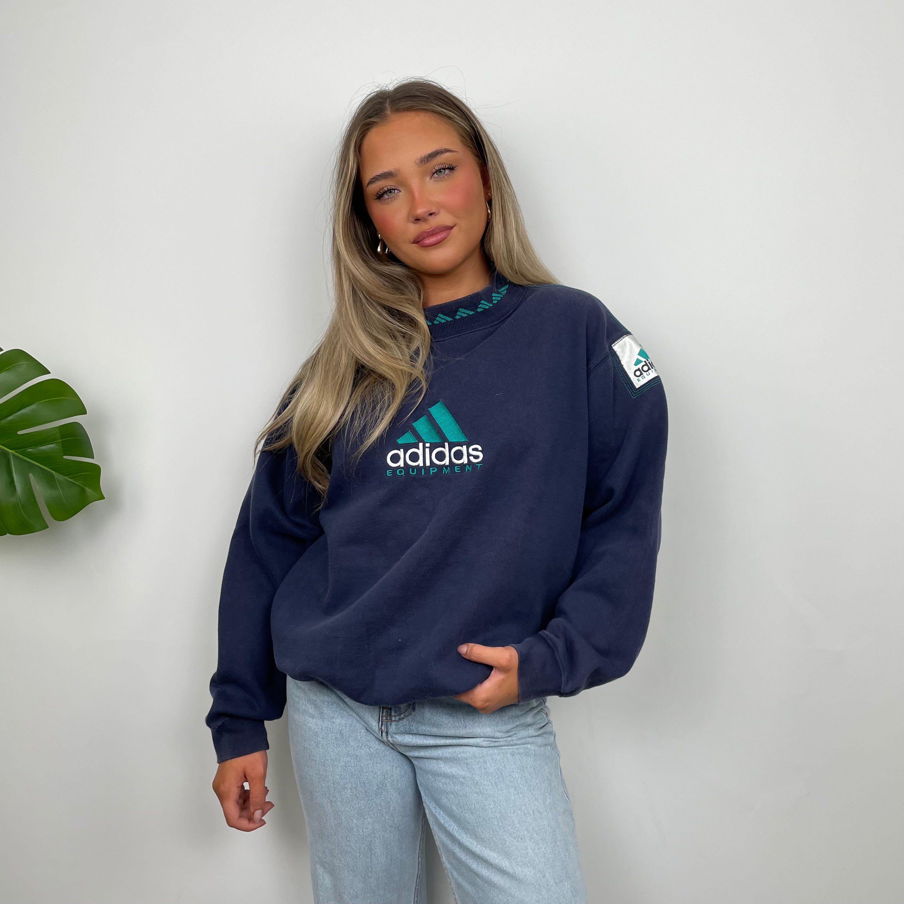 Adidas Equipment Navy Embroidered Spell Out Sweatshirt (L)