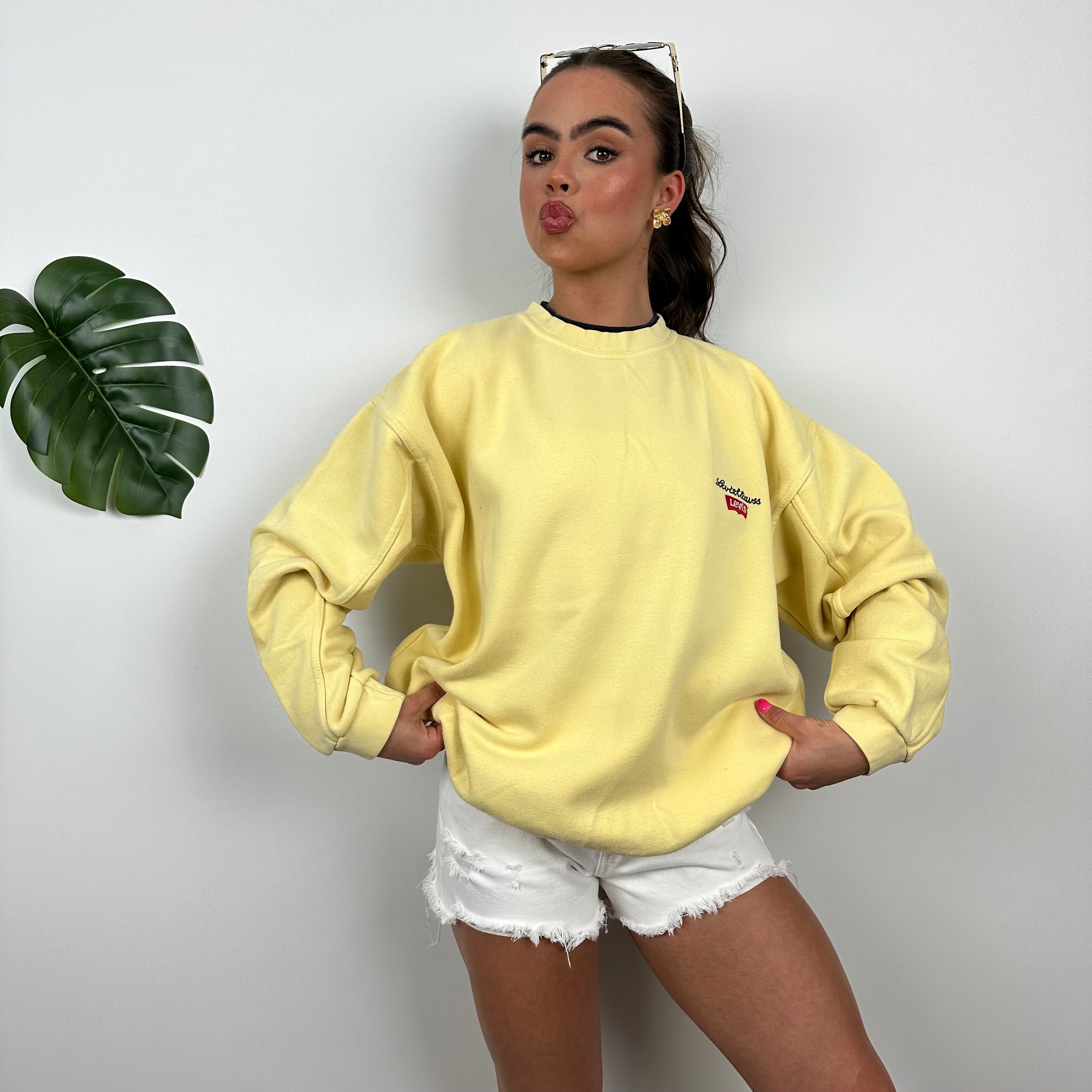 Levi’s Yellow Embroidered Spell Out Sweatshirt (L)