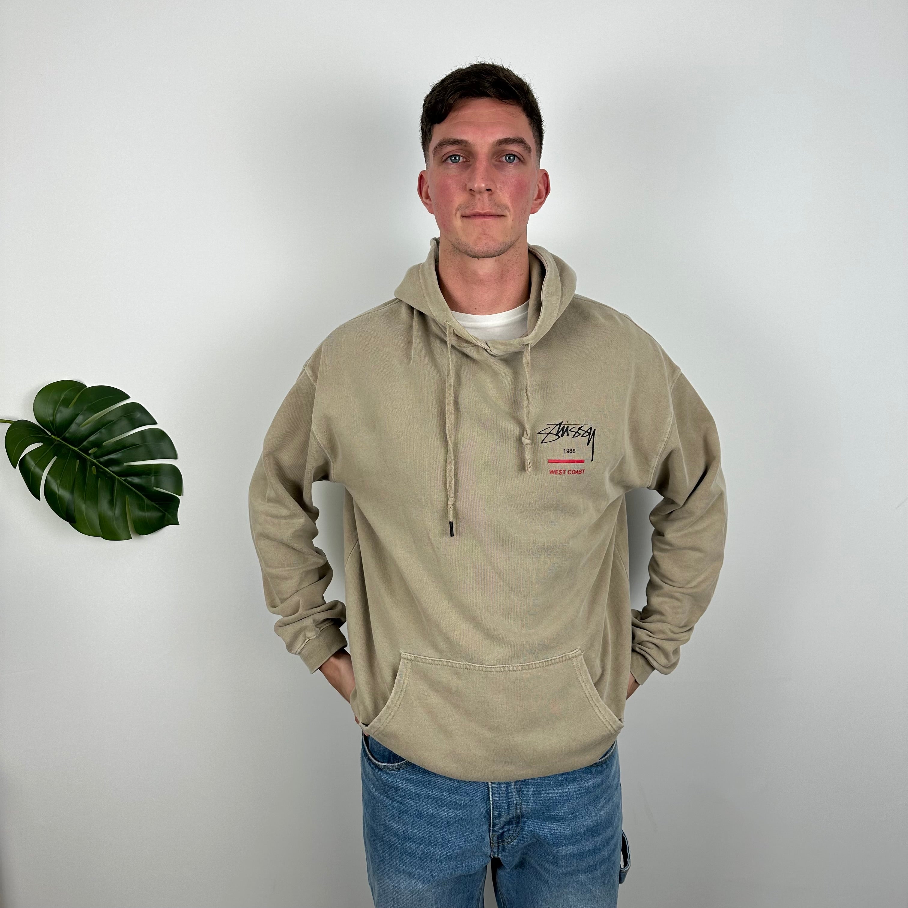 Stussy Brown Embroidered Spell Out Hoodie (L)