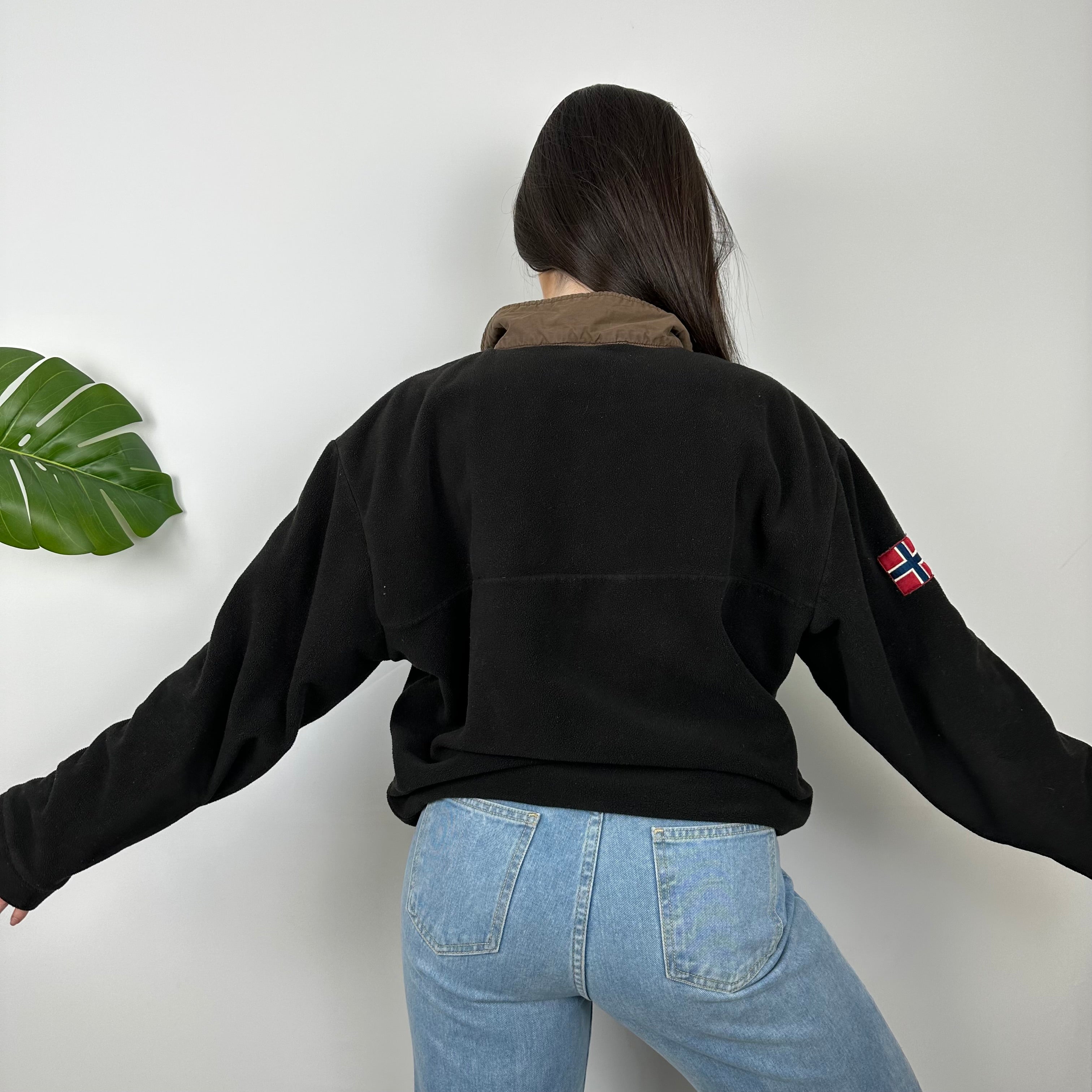 Napapijri RARE Black Embroidered Spell Out Teddy Bear Fleece Quarter Zip Sweatshirt (M)