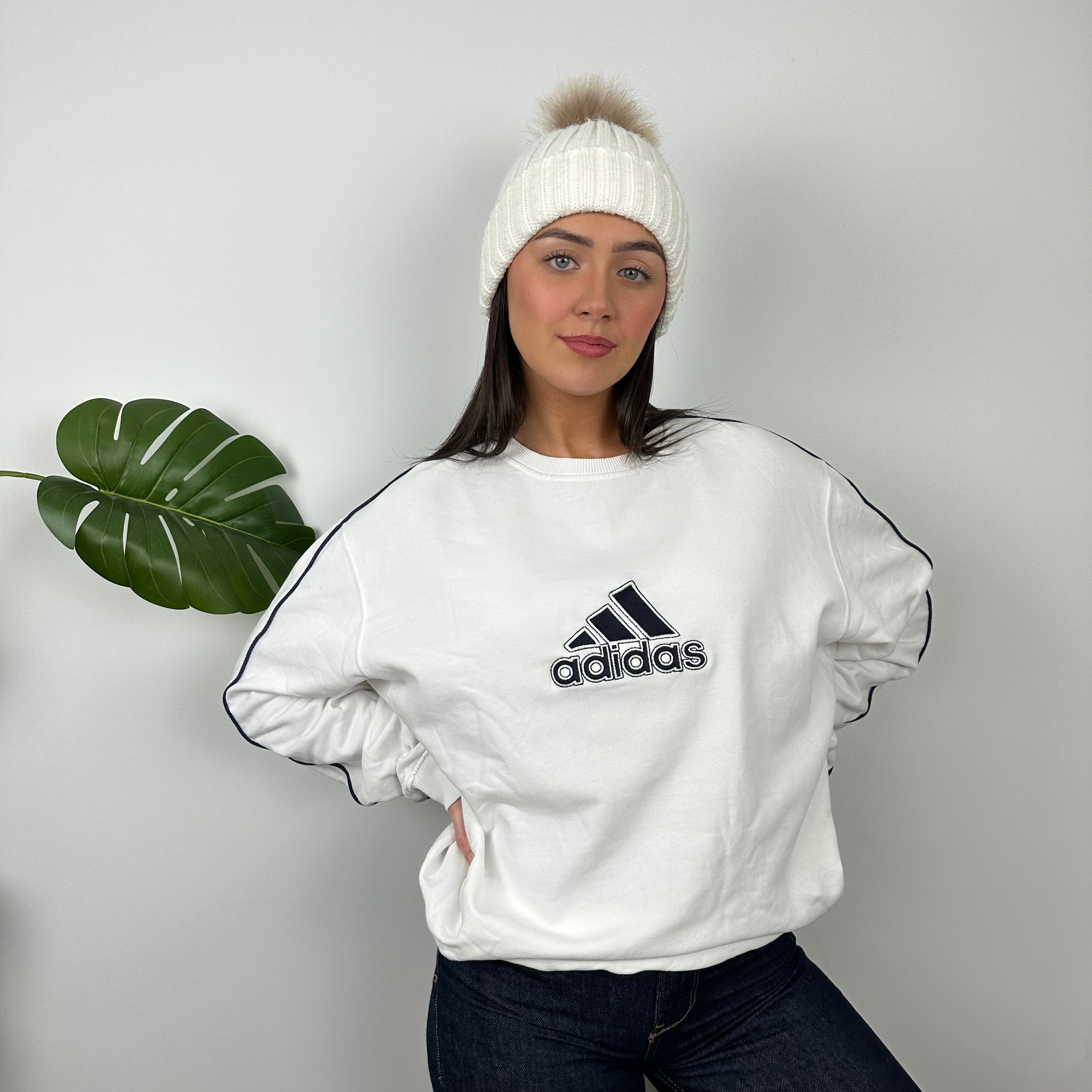 Adidas White Embroidered Spell Out Sweatshirt (L)