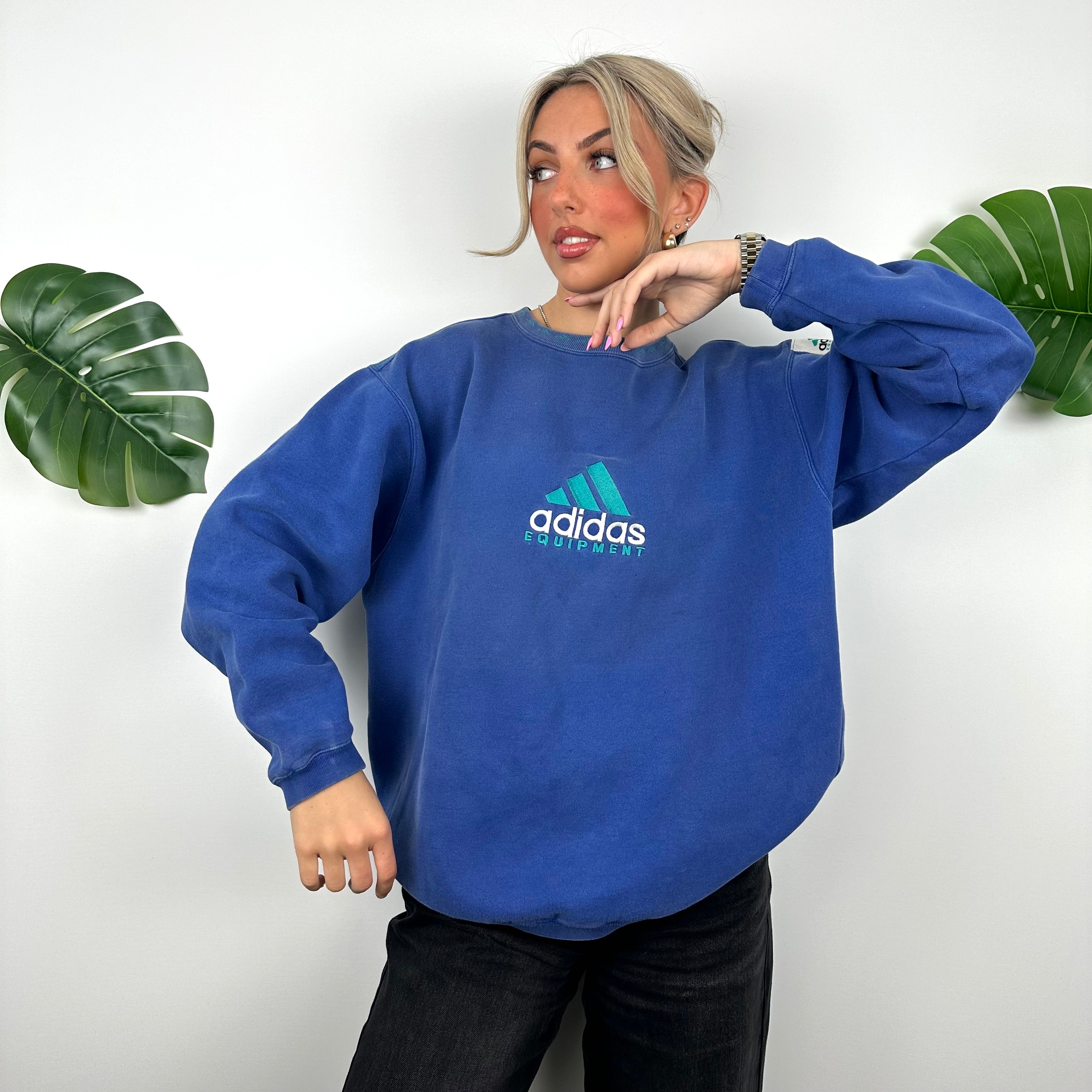 Adidas Equipment Blue Embroidered Spell Out Sweatshirt (M)