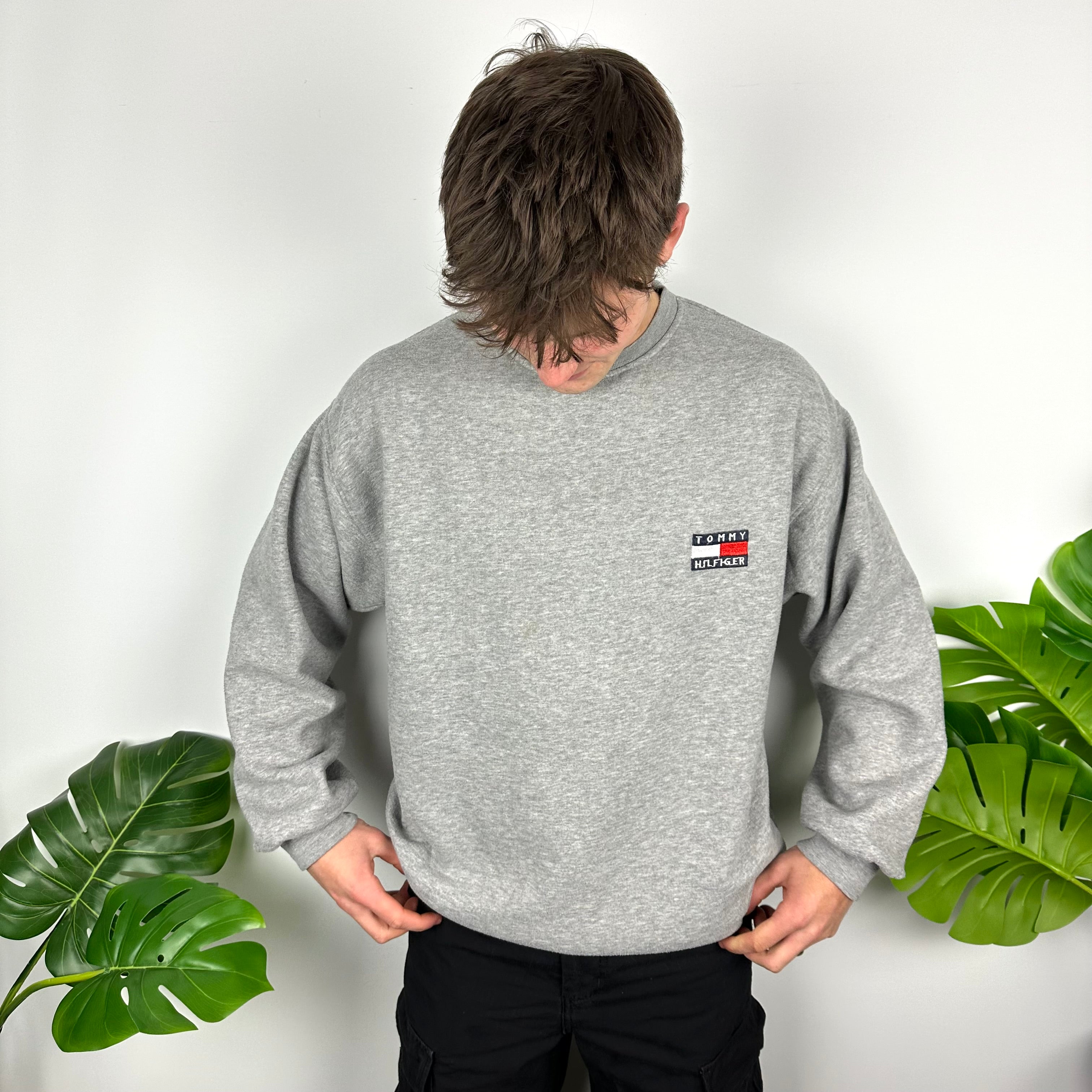 Tommy Hilfiger Grey Embroidered Spell Out Sweatshirt (L)